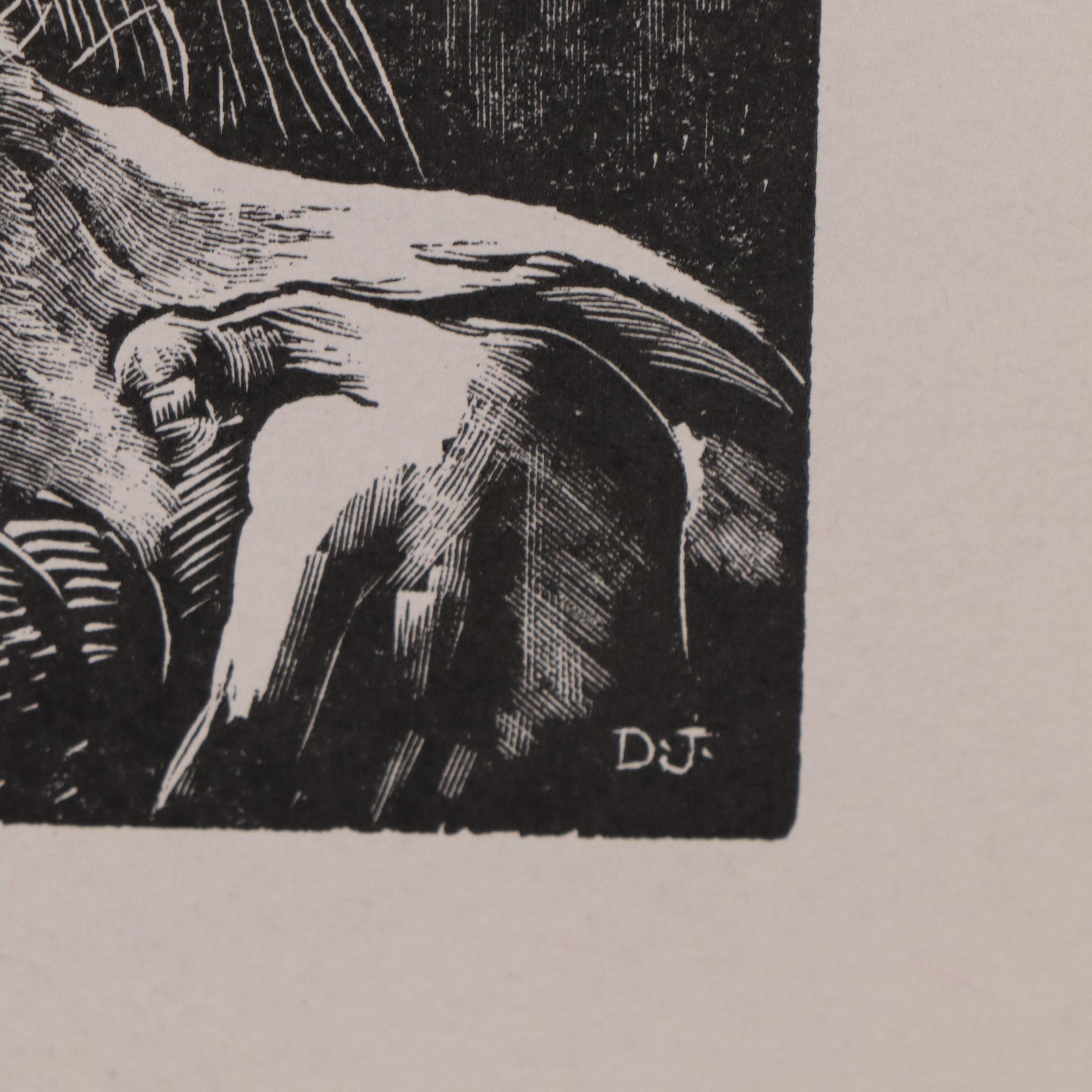 Dan Burne Jones Wood Engraving of Girl Holding Bunny