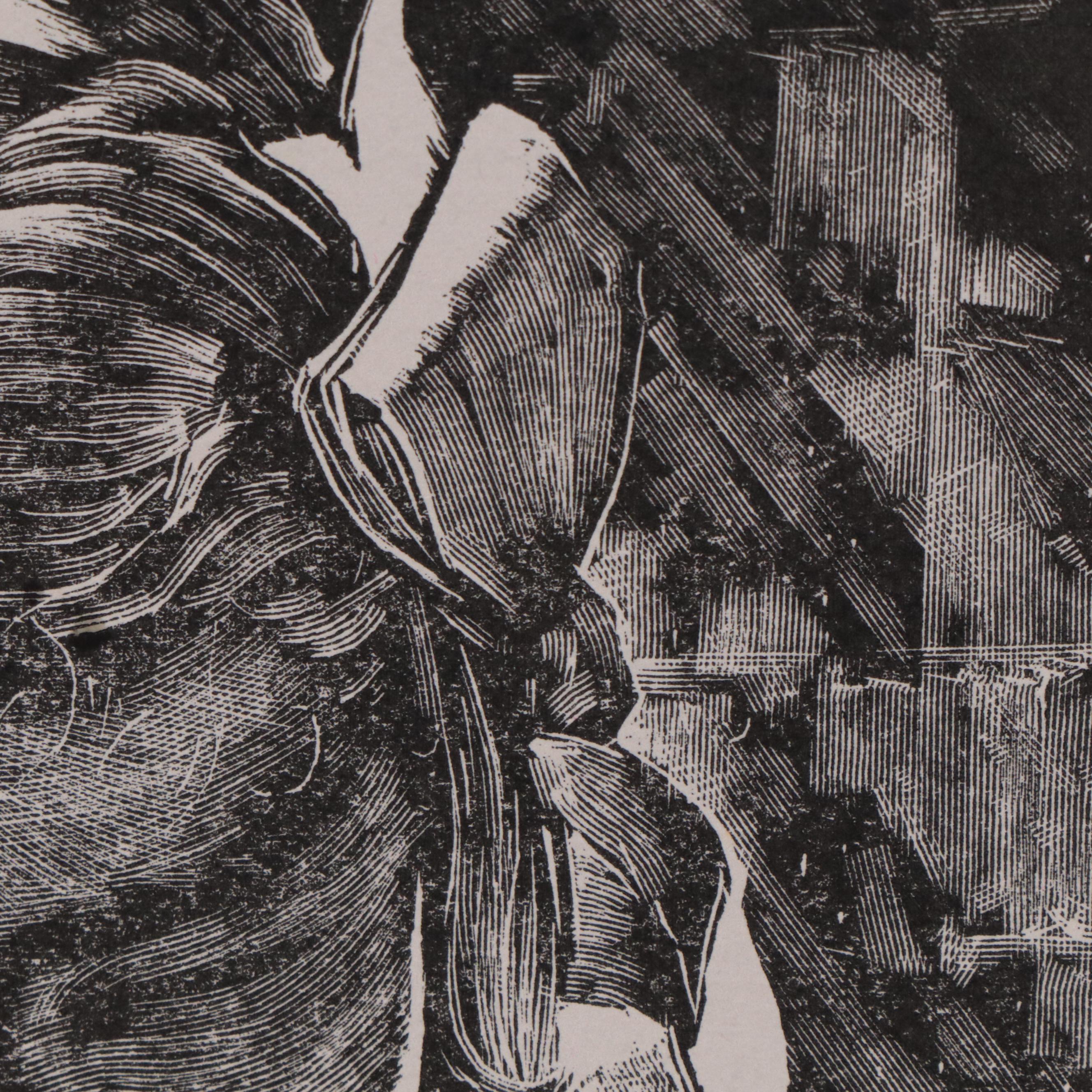 Dan Burne Jones Wood Engraving of Girl Holding Bunny