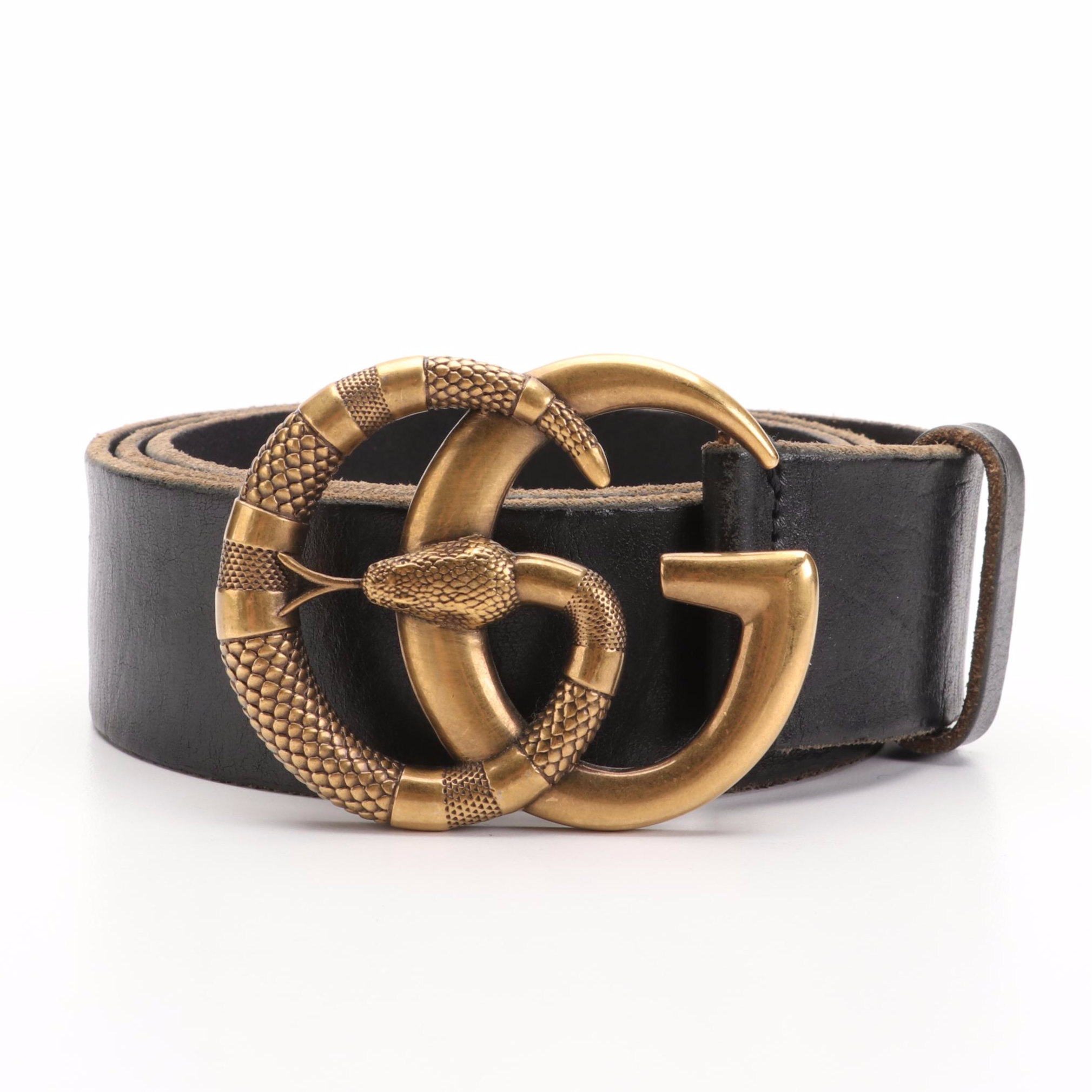 Gucci Snake GG Wide Marmont Belt in Black Leather