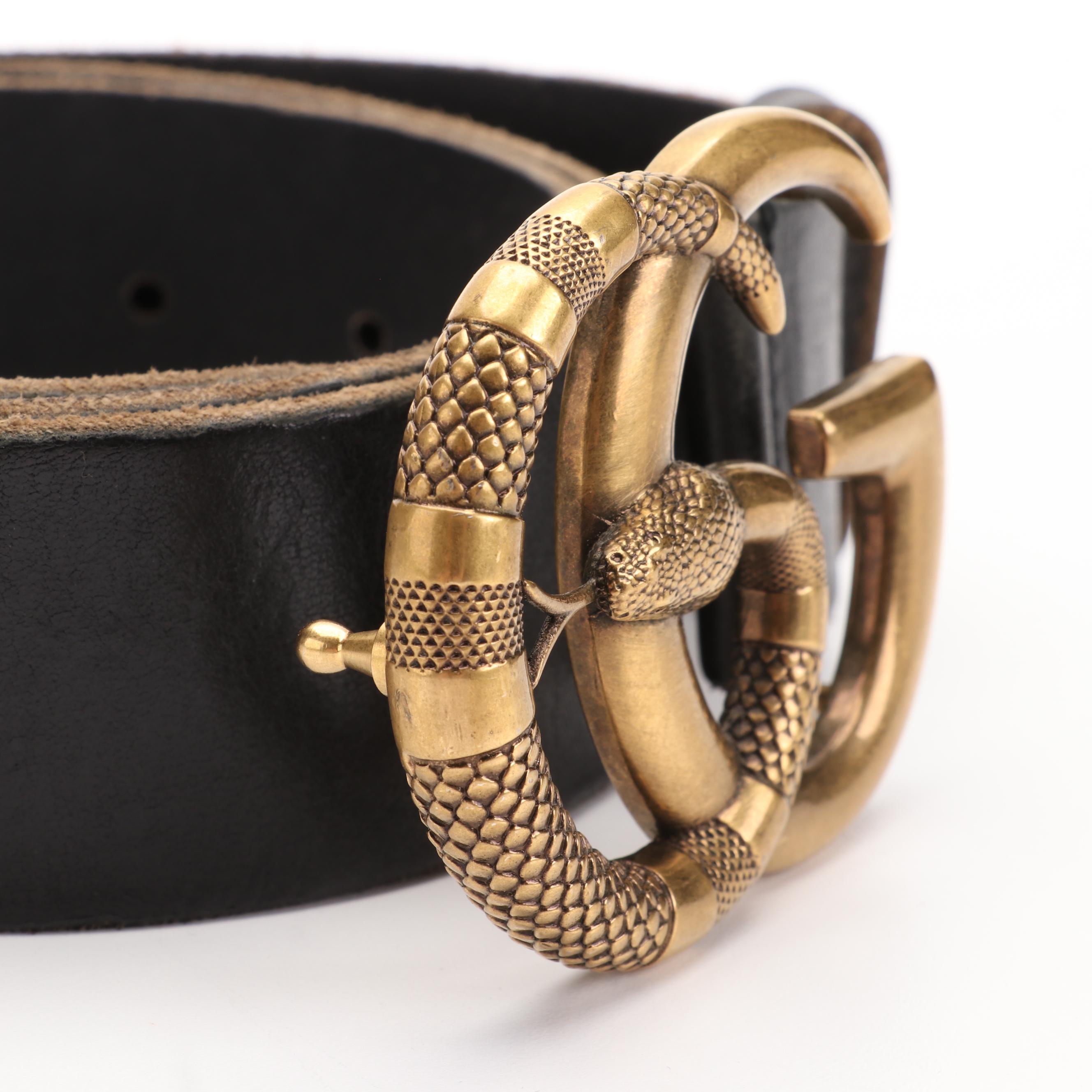 Gucci Snake GG Wide Marmont Belt in Black Leather