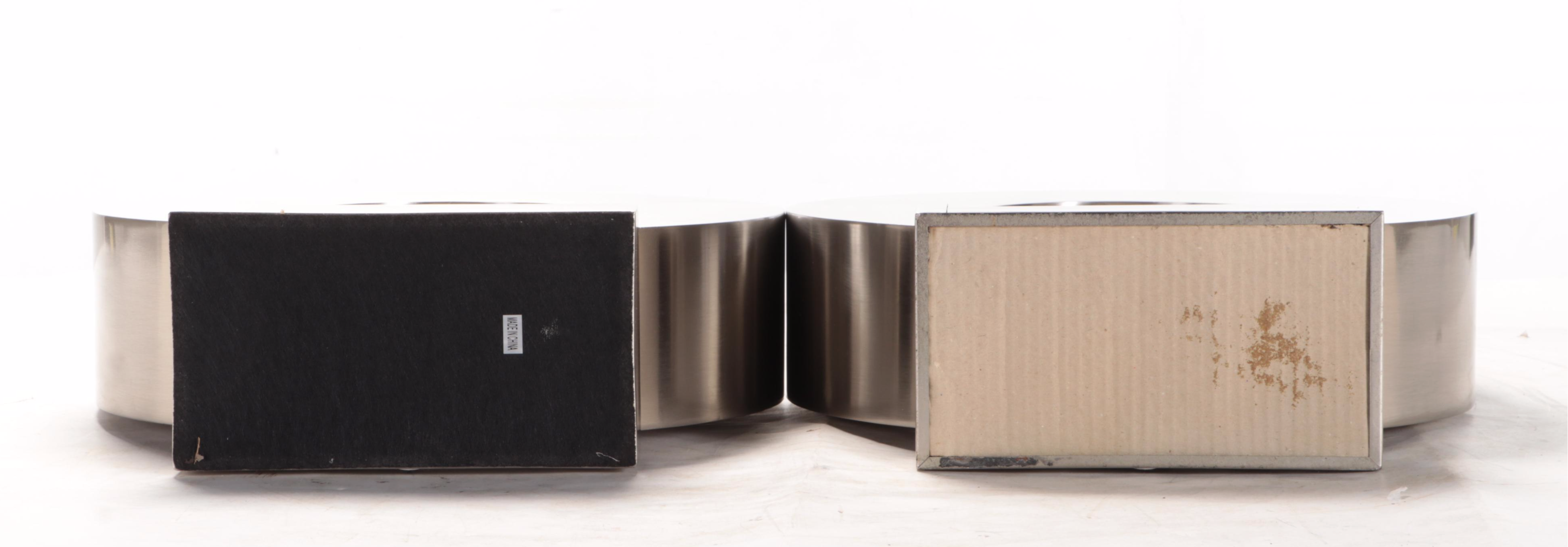 Pair of Brushed Metal Circle Table Lamps, Contemporary