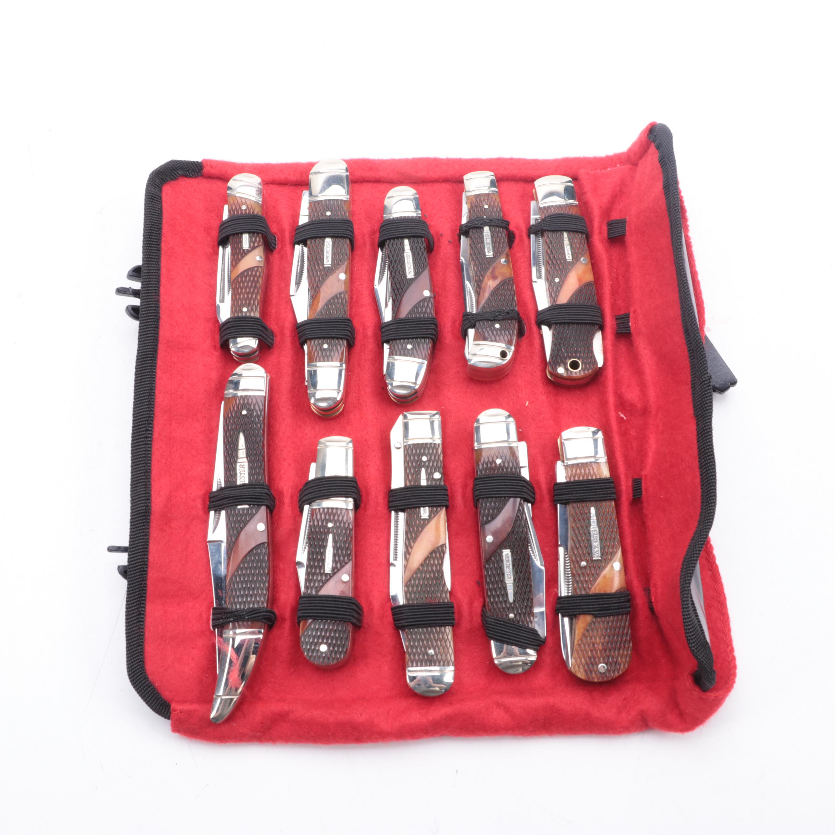 Winchester Stainless Steel  Pocket Knives with Carved Bone Handles