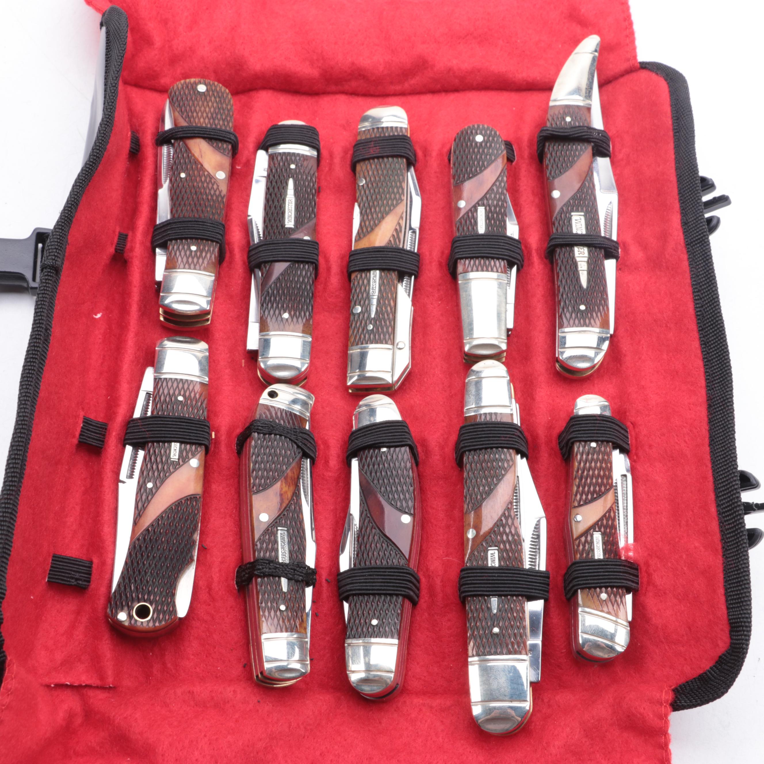 Winchester Stainless Steel  Pocket Knives with Carved Bone Handles