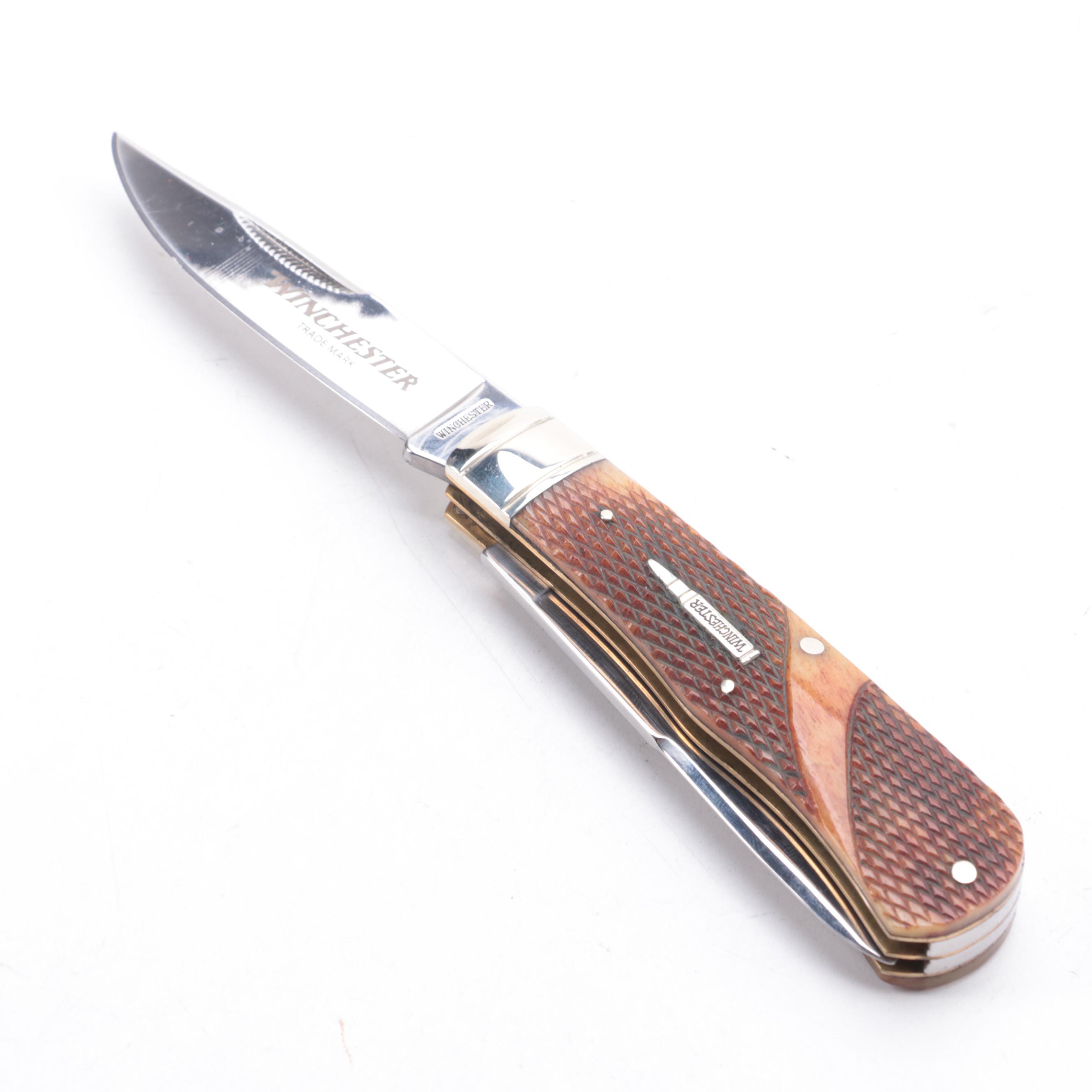 Winchester Stainless Steel  Pocket Knives with Carved Bone Handles