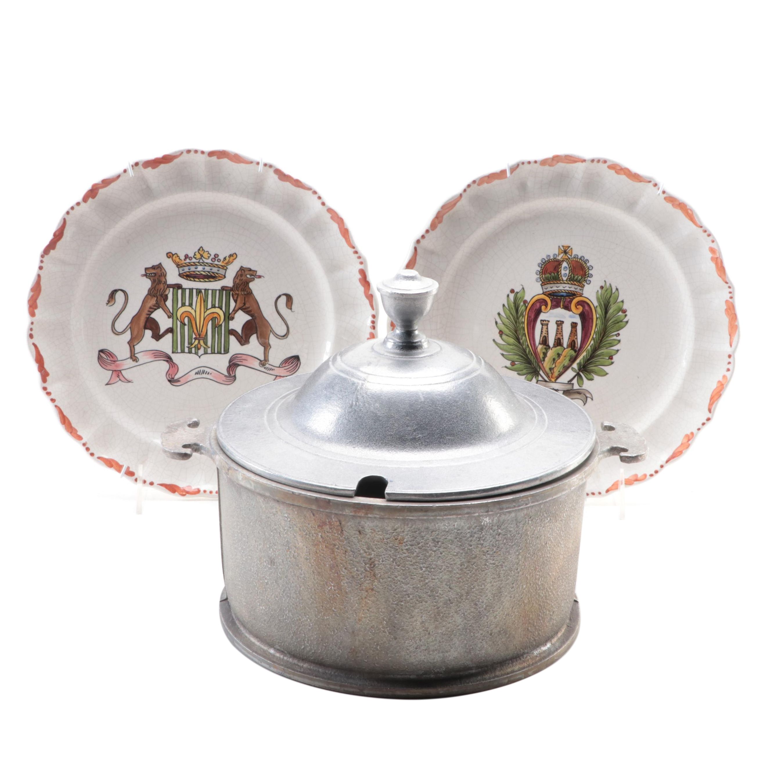 Wilton-Armetale Pewter Serving Pot with Other Italian Collector Plates