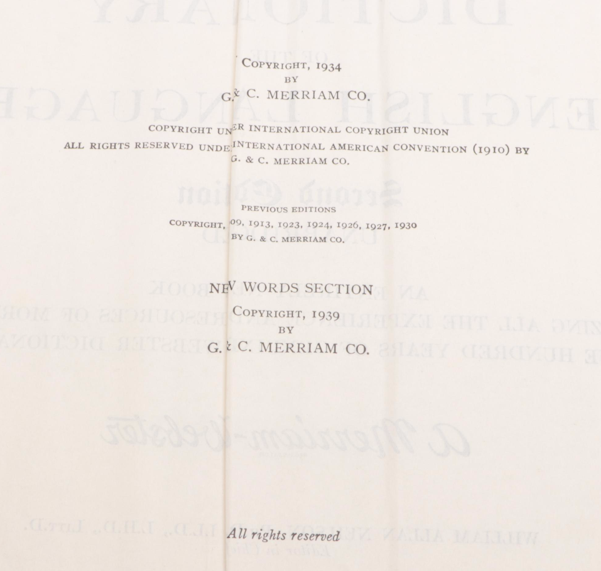 Second Edition "Webster's New International Dictionary of the English Language"