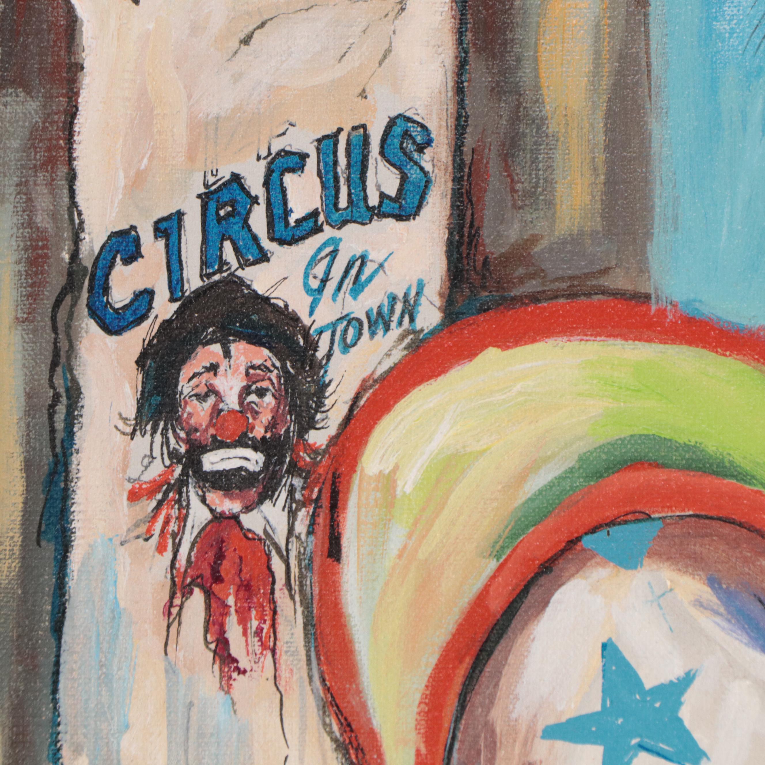 Louis Spiegel Clown Portrait Oil Painting, 1975