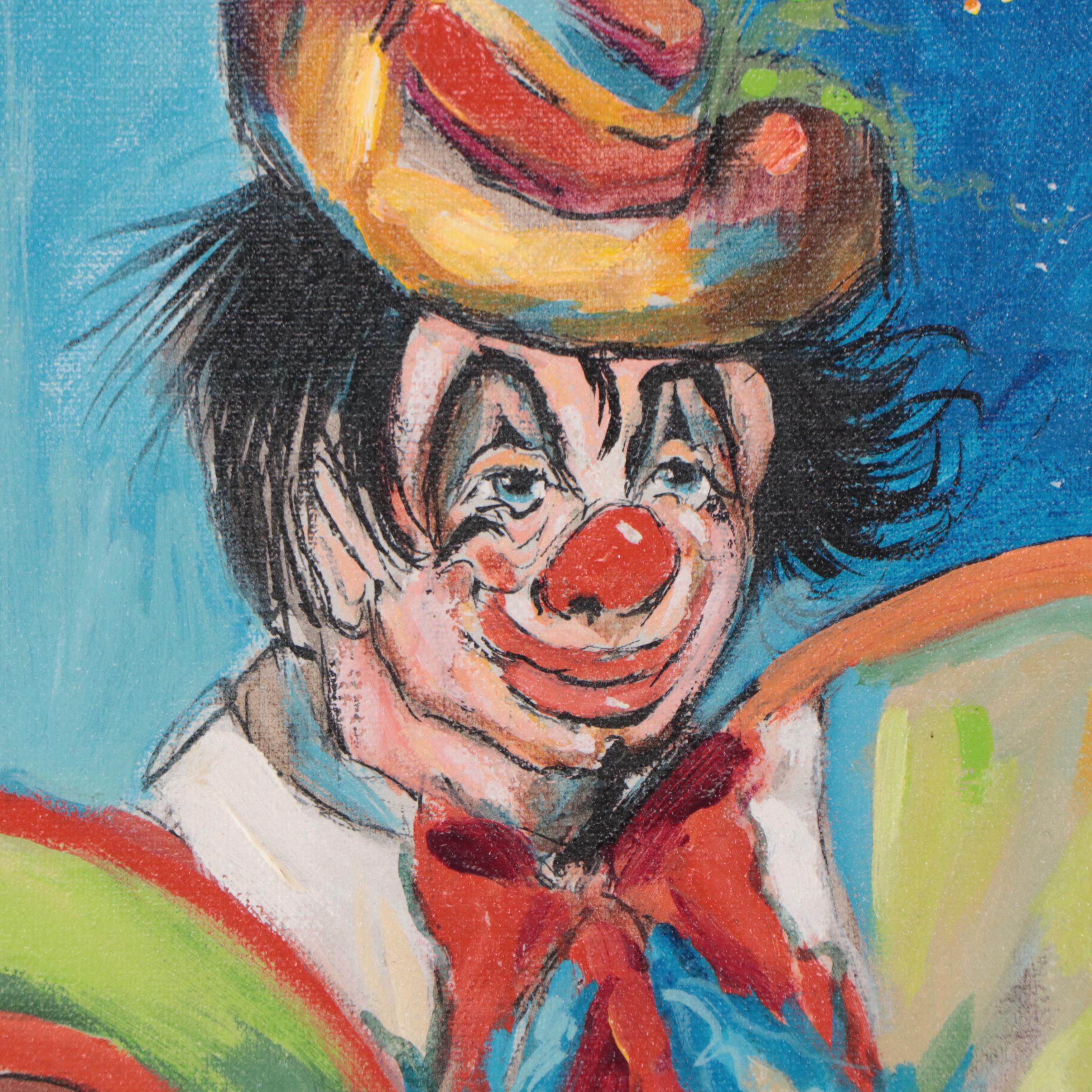 Louis Spiegel Clown Portrait Oil Painting, 1975