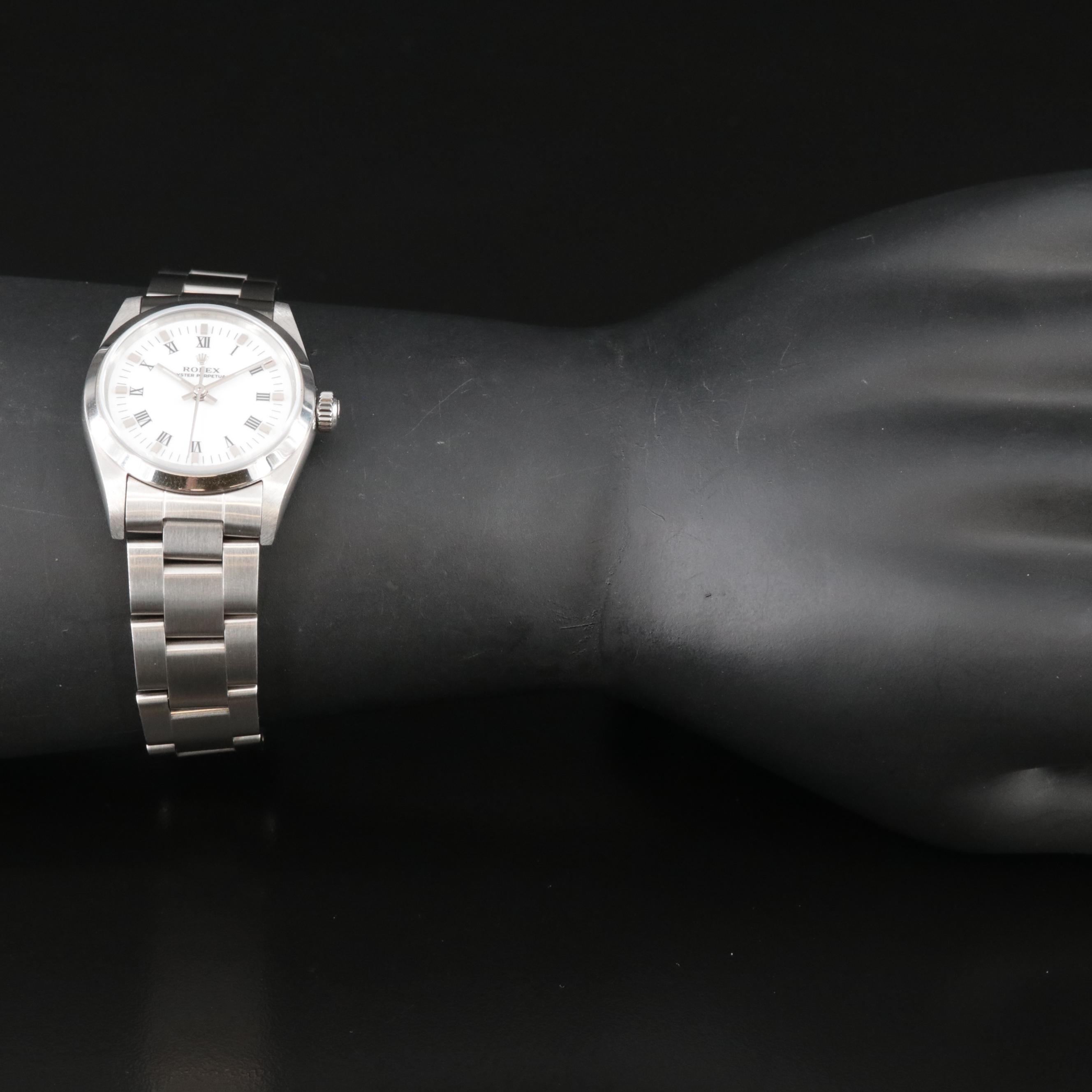 1999 Rolex Oyster Perpetual White Roman Dial Watch
