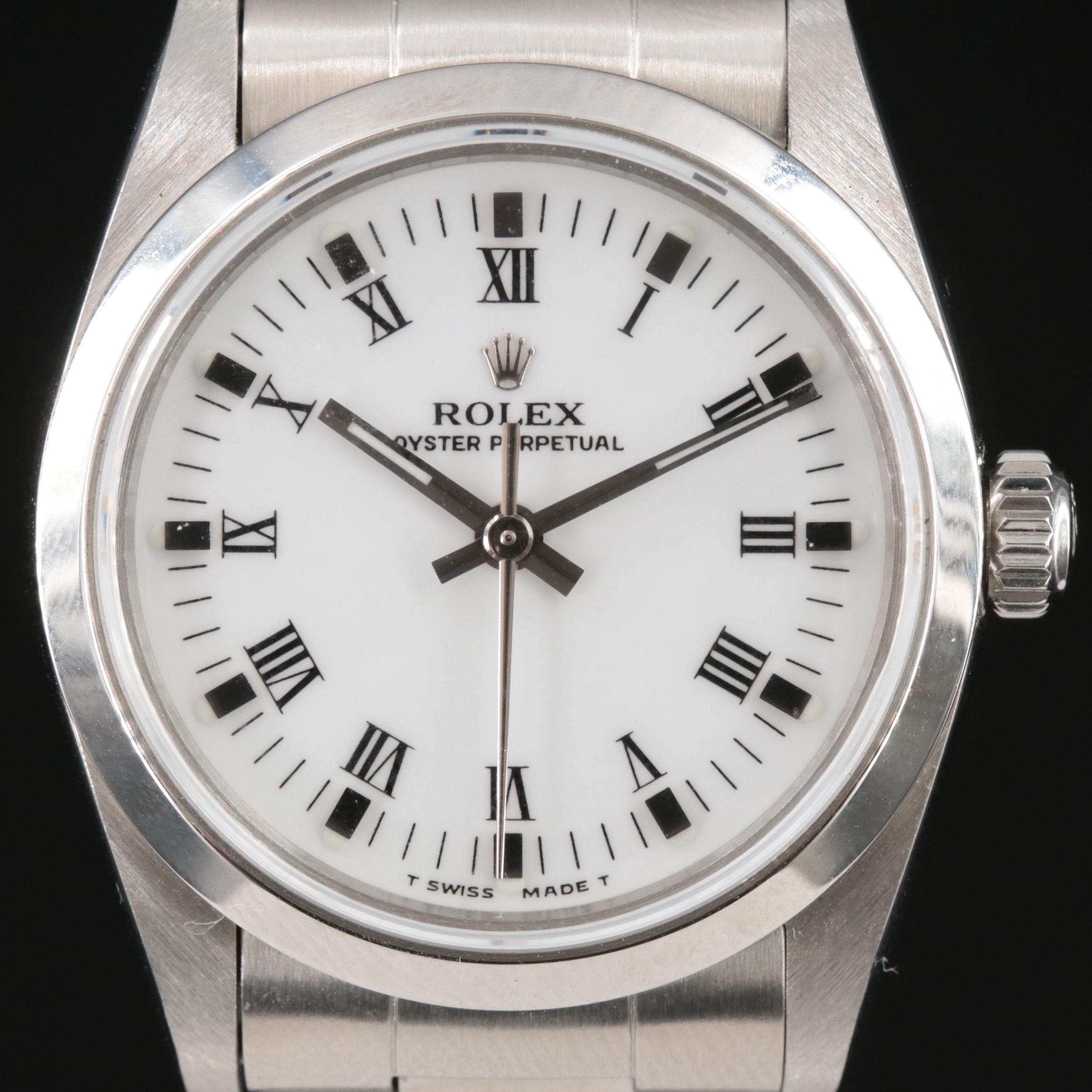 1999 Rolex Oyster Perpetual White Roman Dial Watch