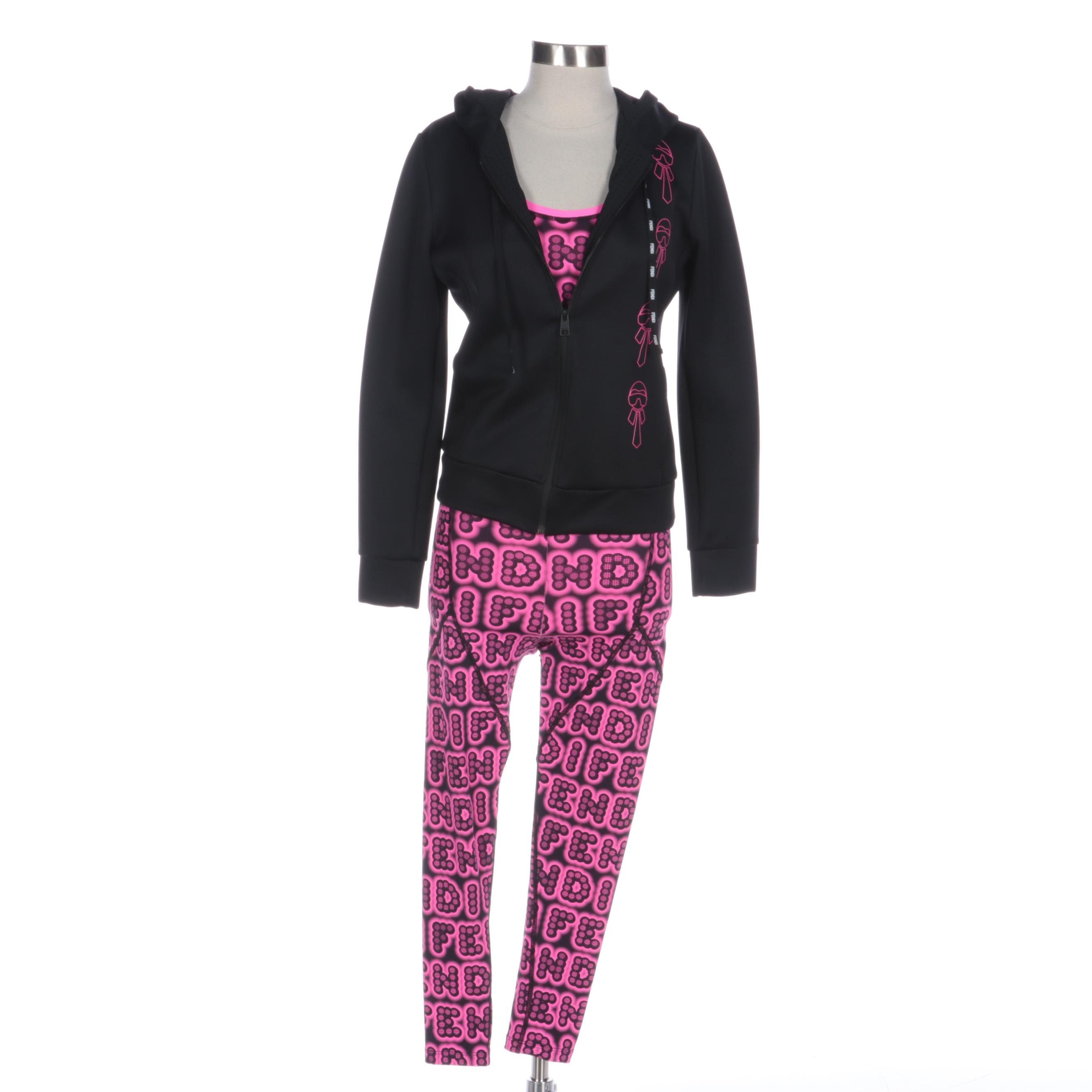 Fendi Three-Piece Tracksuit in Black/Pink with Karl Lagerfeld and Graphic Print