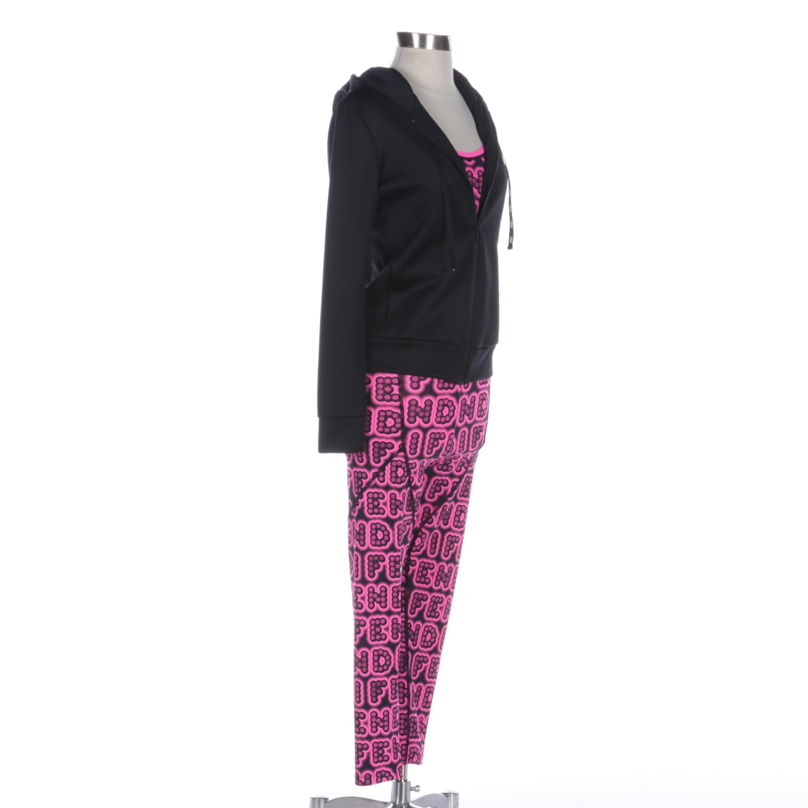 Fendi Three-Piece Tracksuit in Black/Pink with Karl Lagerfeld and Graphic Print