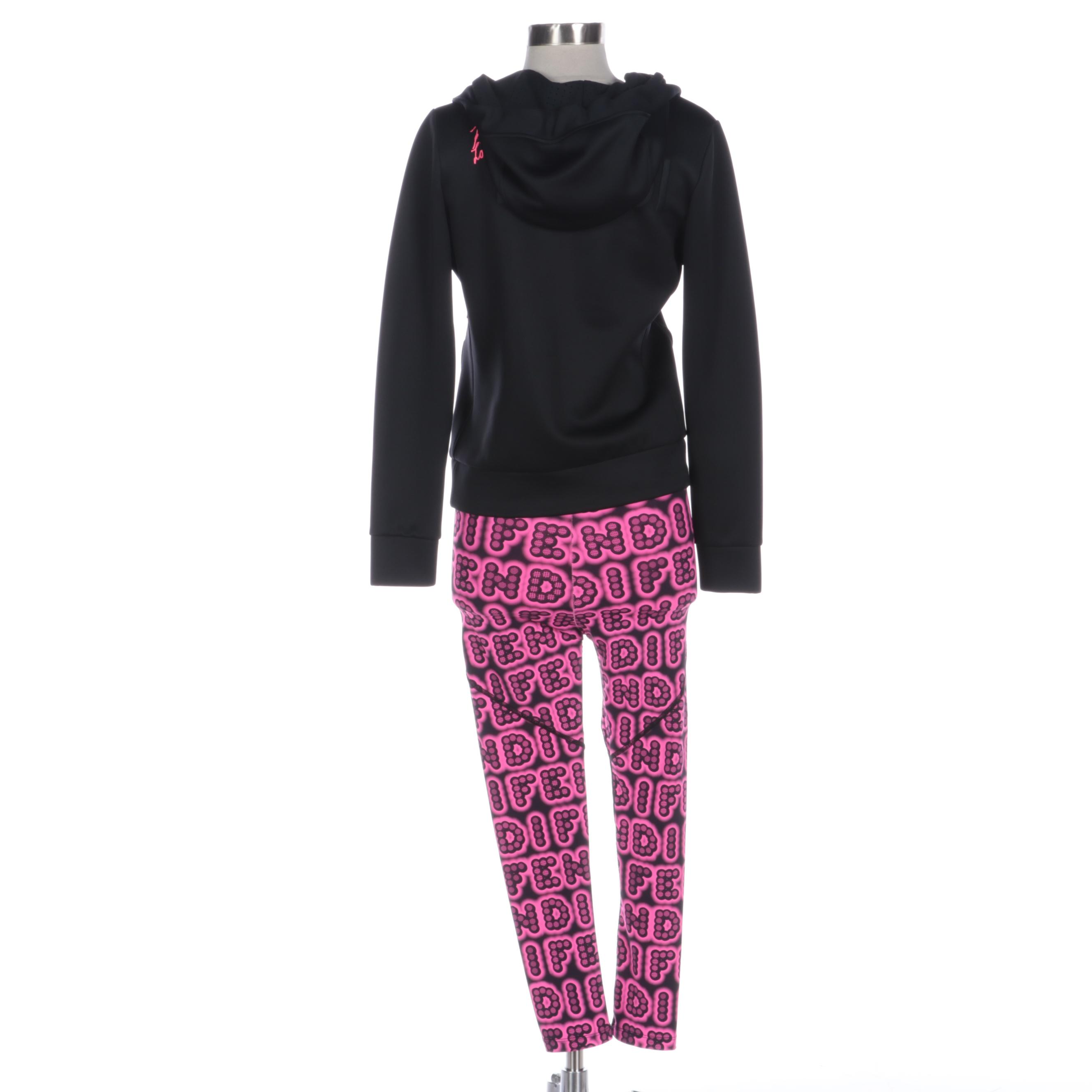 Fendi Three-Piece Tracksuit in Black/Pink with Karl Lagerfeld and Graphic Print