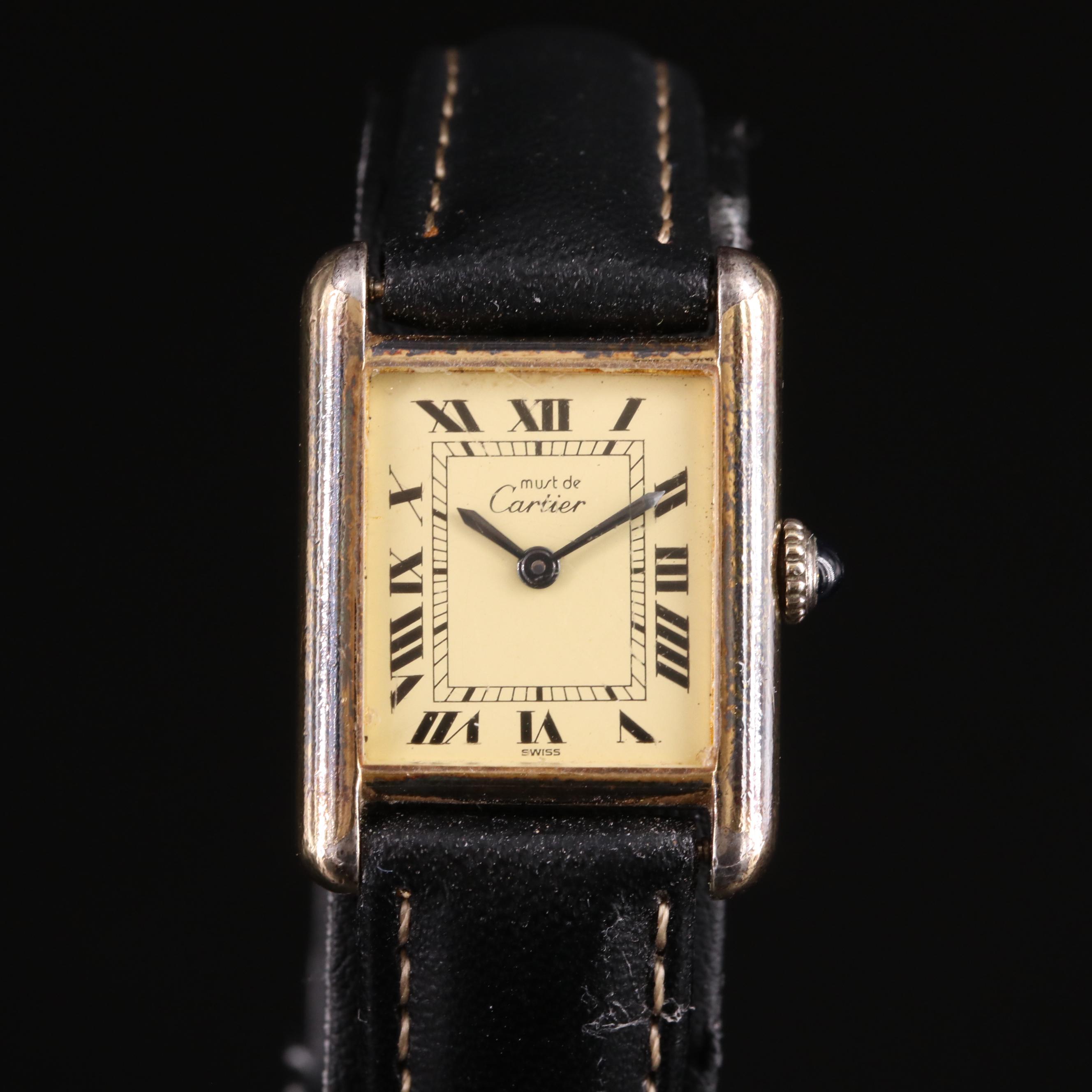 Cartier Must de Cartier 925 Argent, 20-Microns Plated Tank Watch