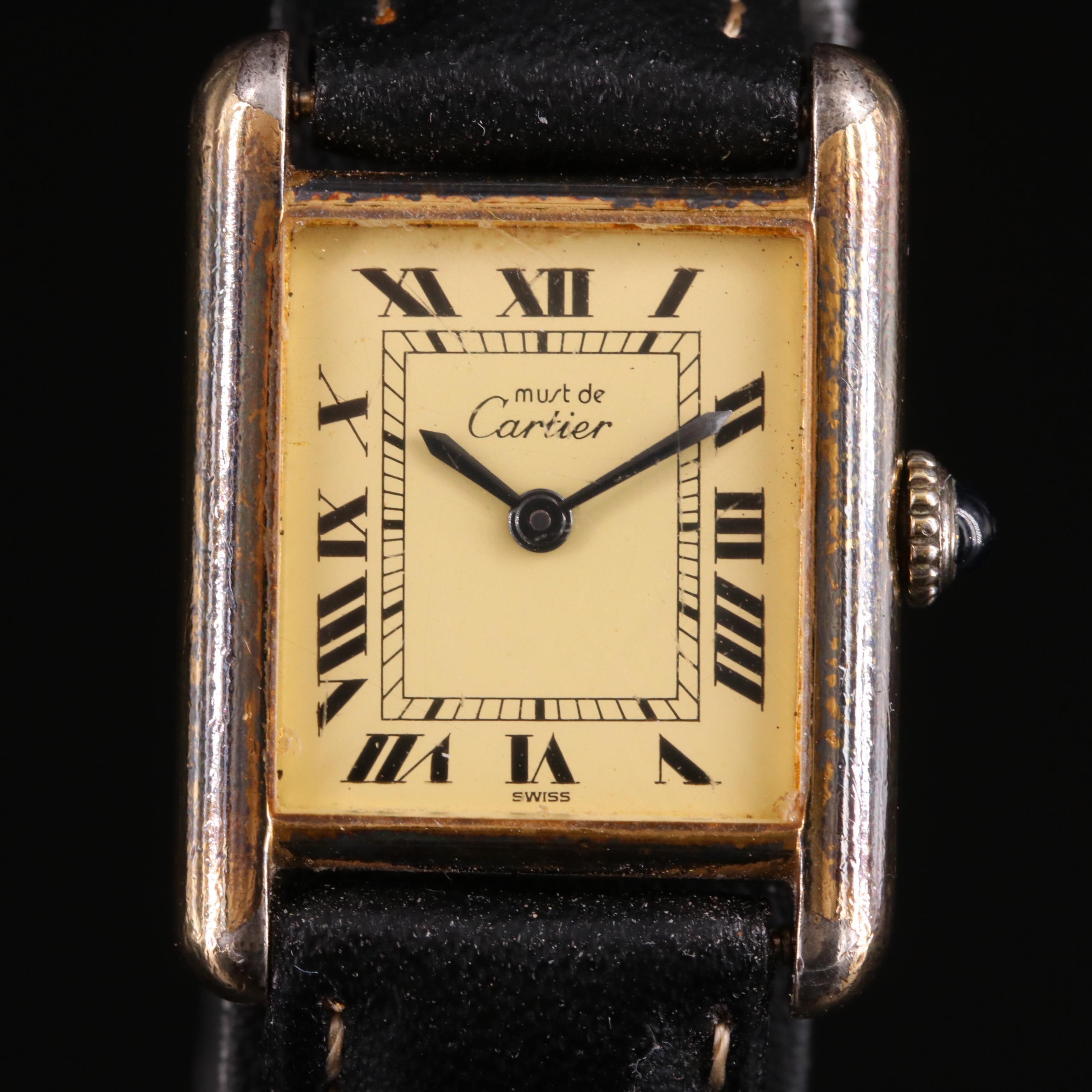 Cartier Must de Cartier 925 Argent, 20-Microns Plated Tank Watch