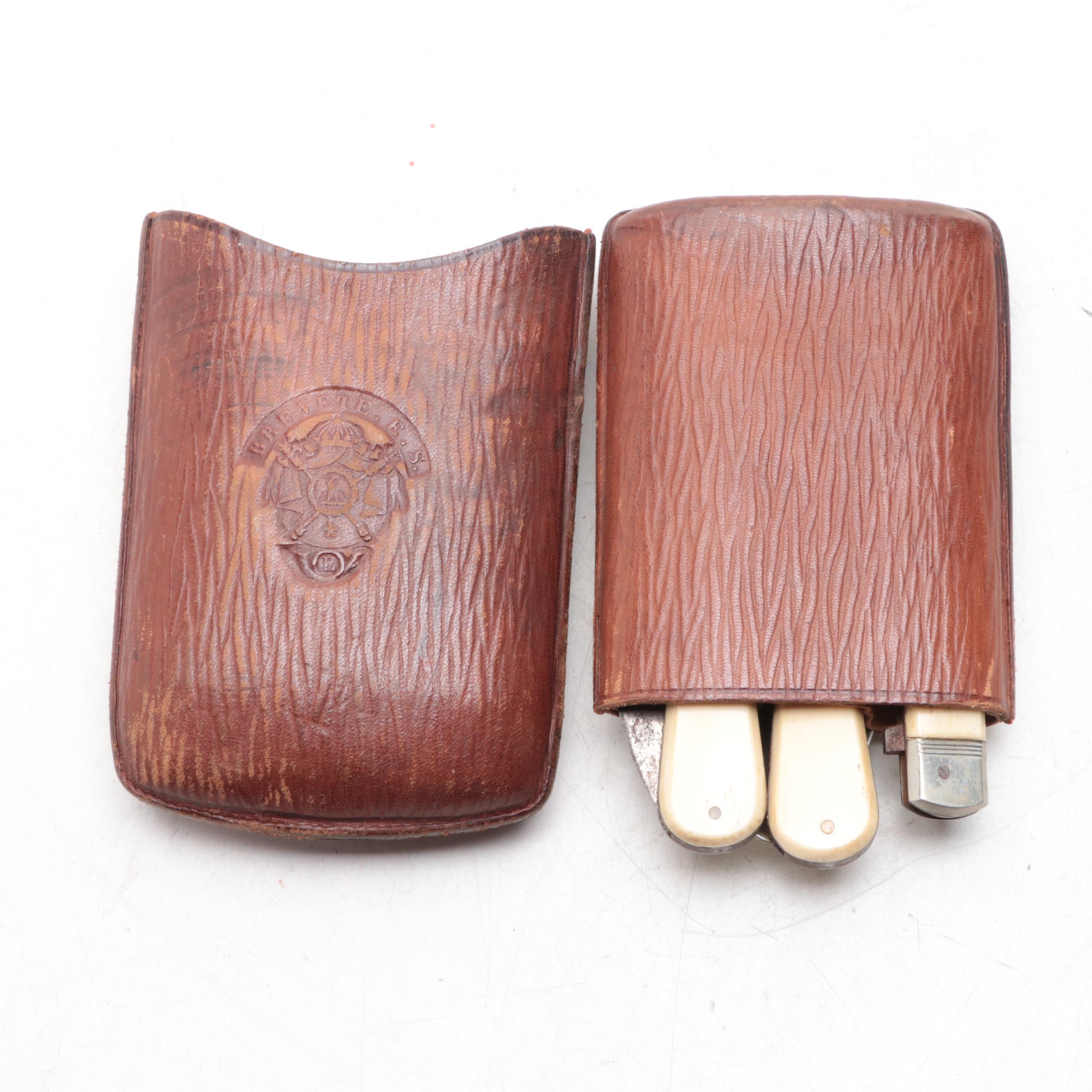 French Bone Handled Folding Flatware Set, Early 20th Century