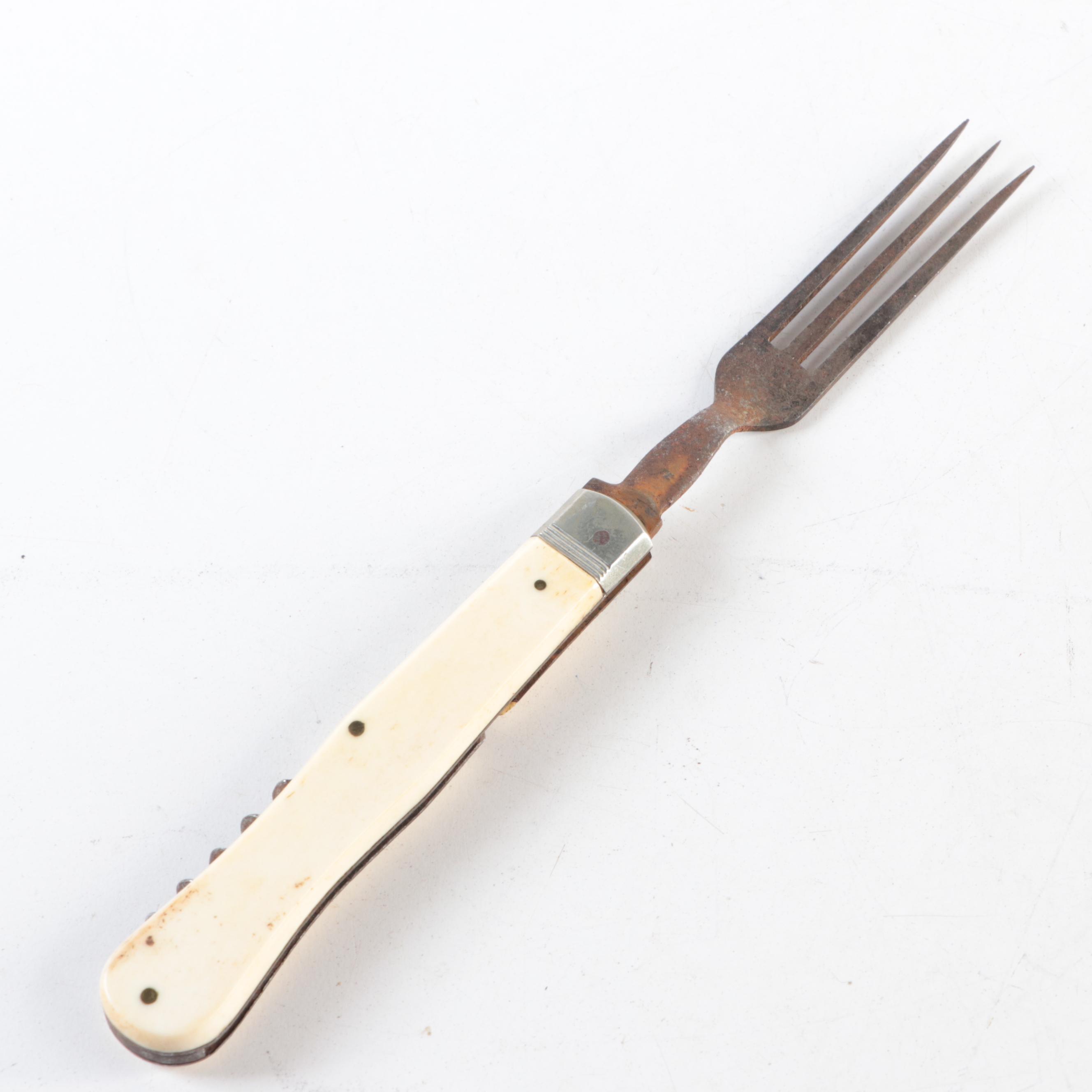 French Bone Handled Folding Flatware Set, Early 20th Century