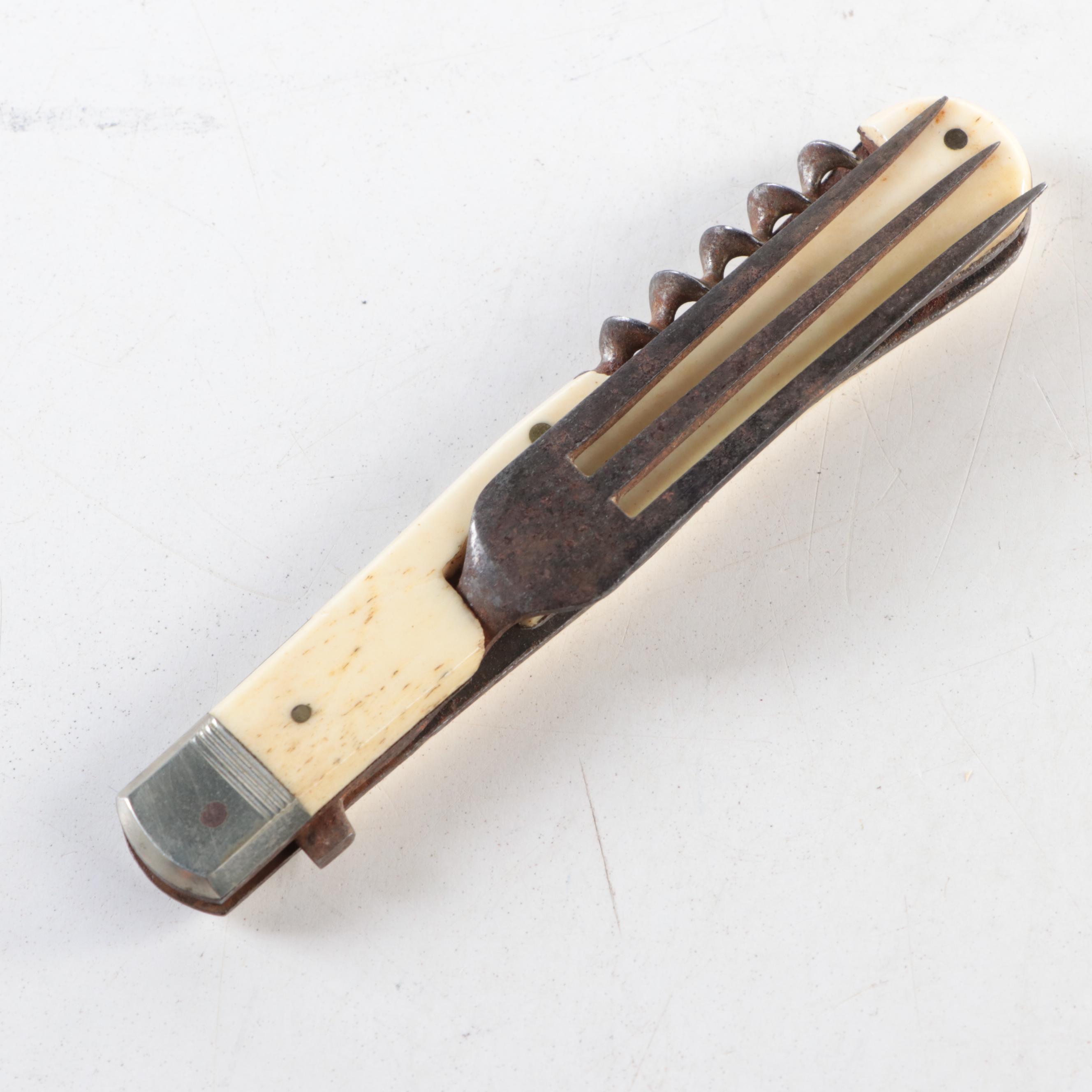 French Bone Handled Folding Flatware Set, Early 20th Century