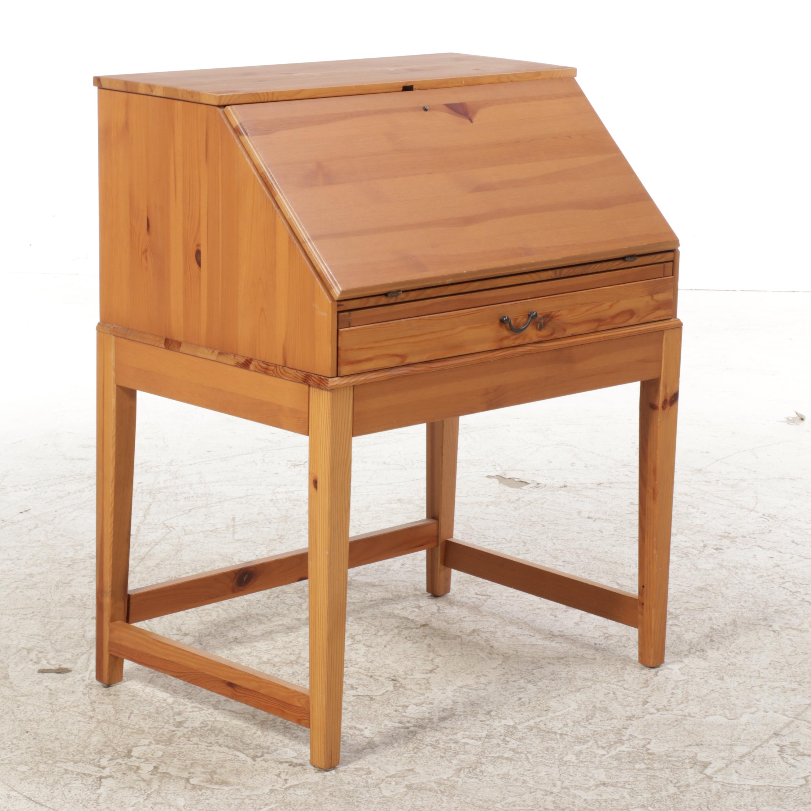 IKEA Pine Slant-Front Desk Plus Crate & Barrel Slip-Covered Side Chair