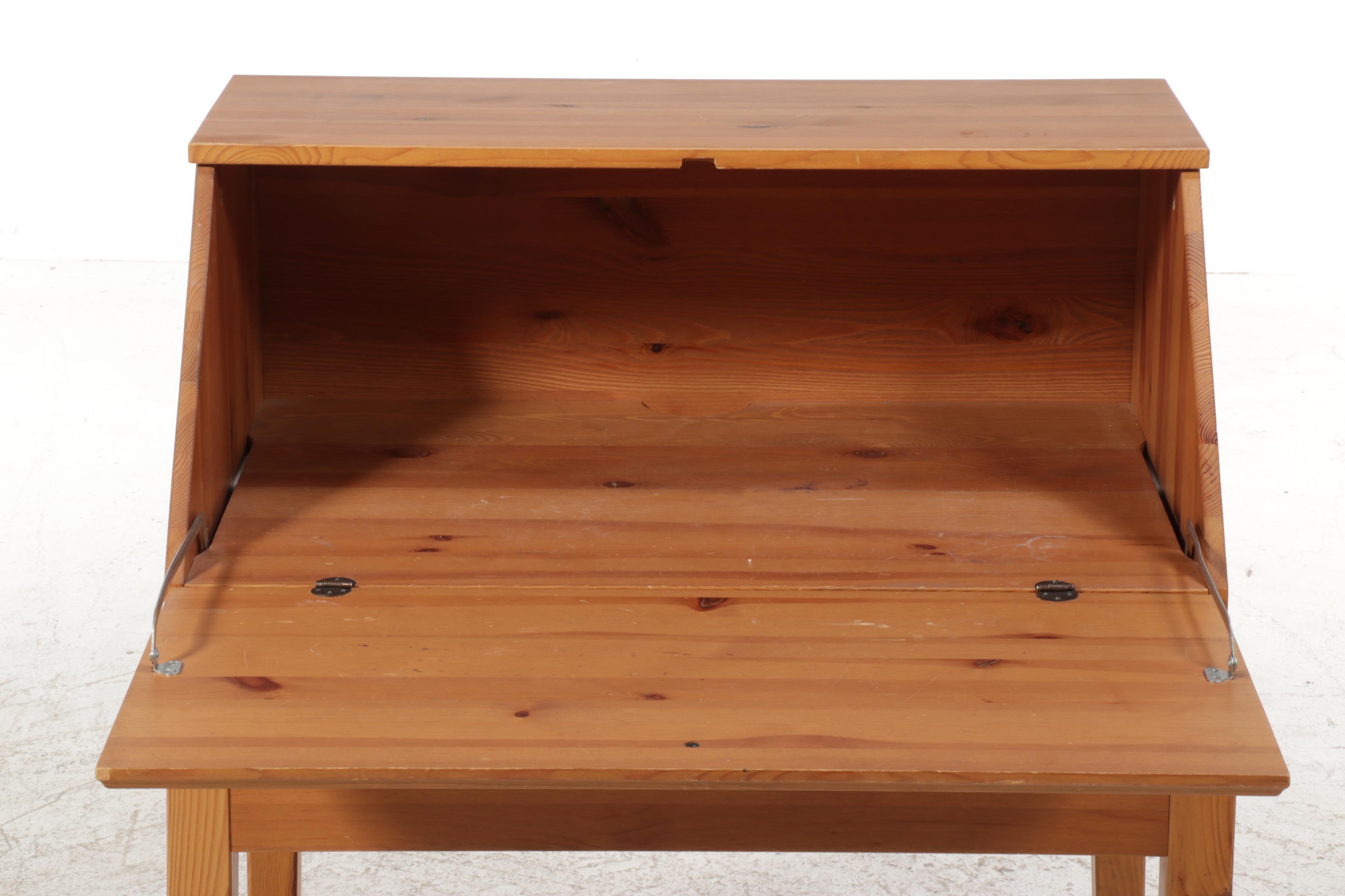 IKEA Pine Slant-Front Desk Plus Crate & Barrel Slip-Covered Side Chair