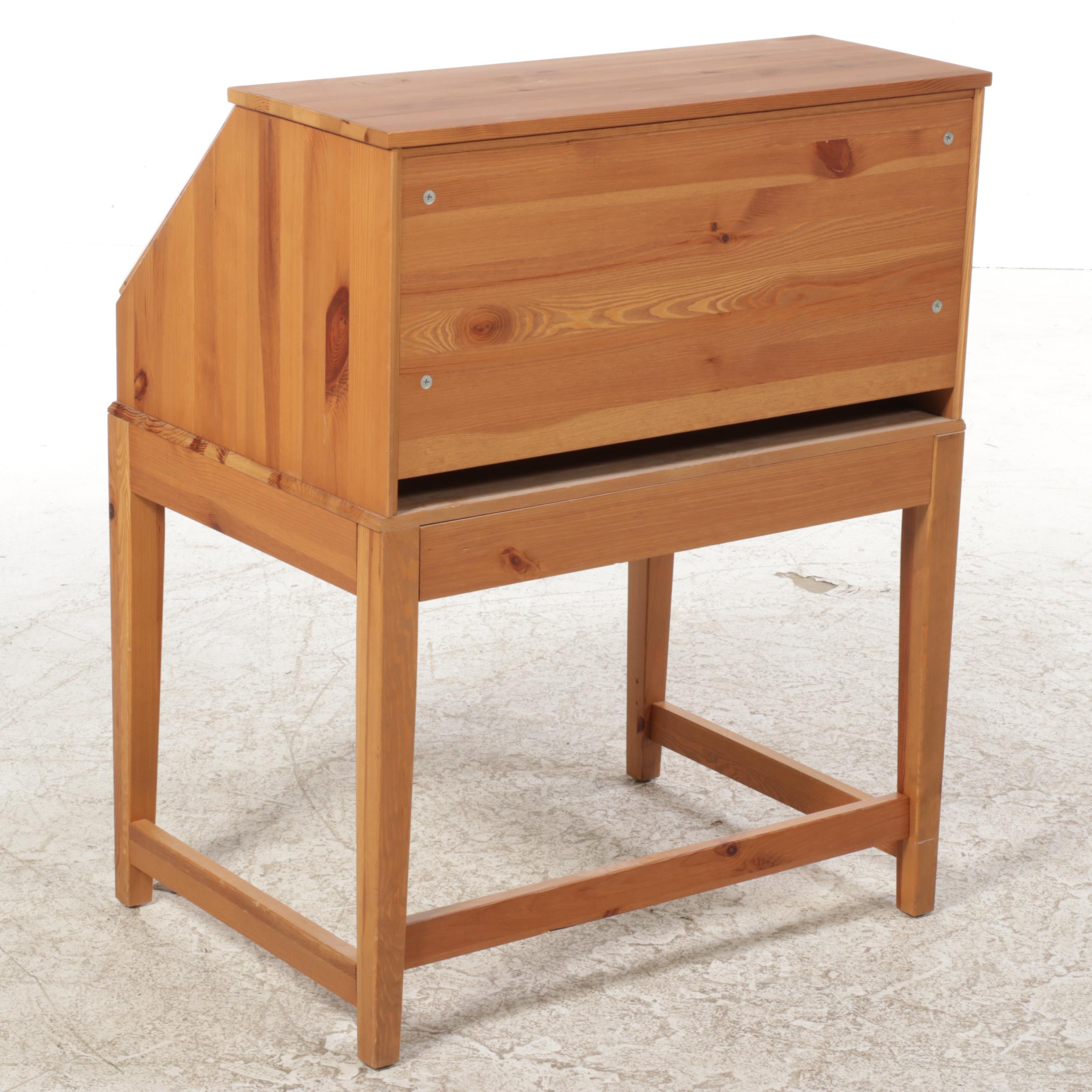 IKEA Pine Slant-Front Desk Plus Crate & Barrel Slip-Covered Side Chair