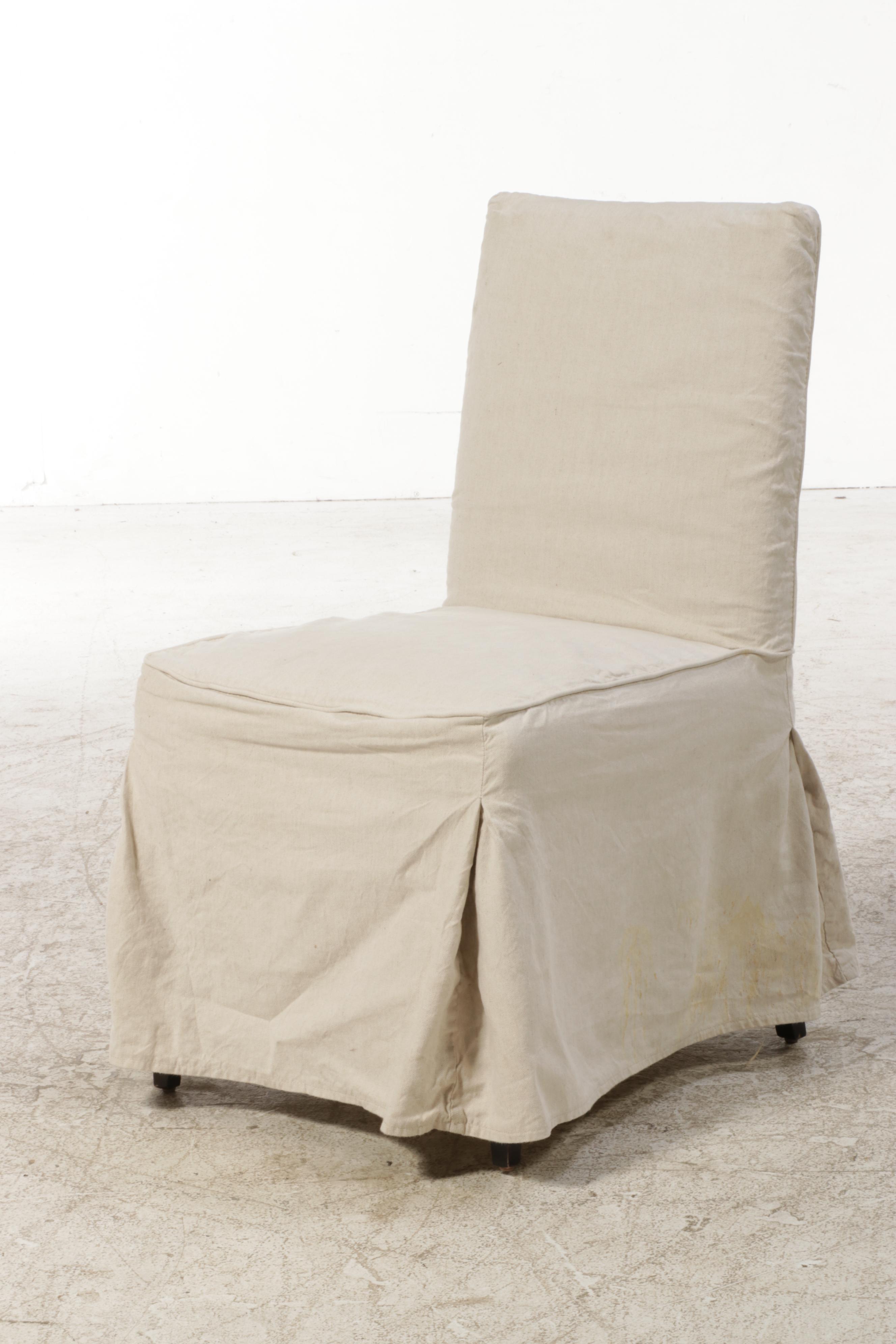 IKEA Pine Slant-Front Desk Plus Crate & Barrel Slip-Covered Side Chair