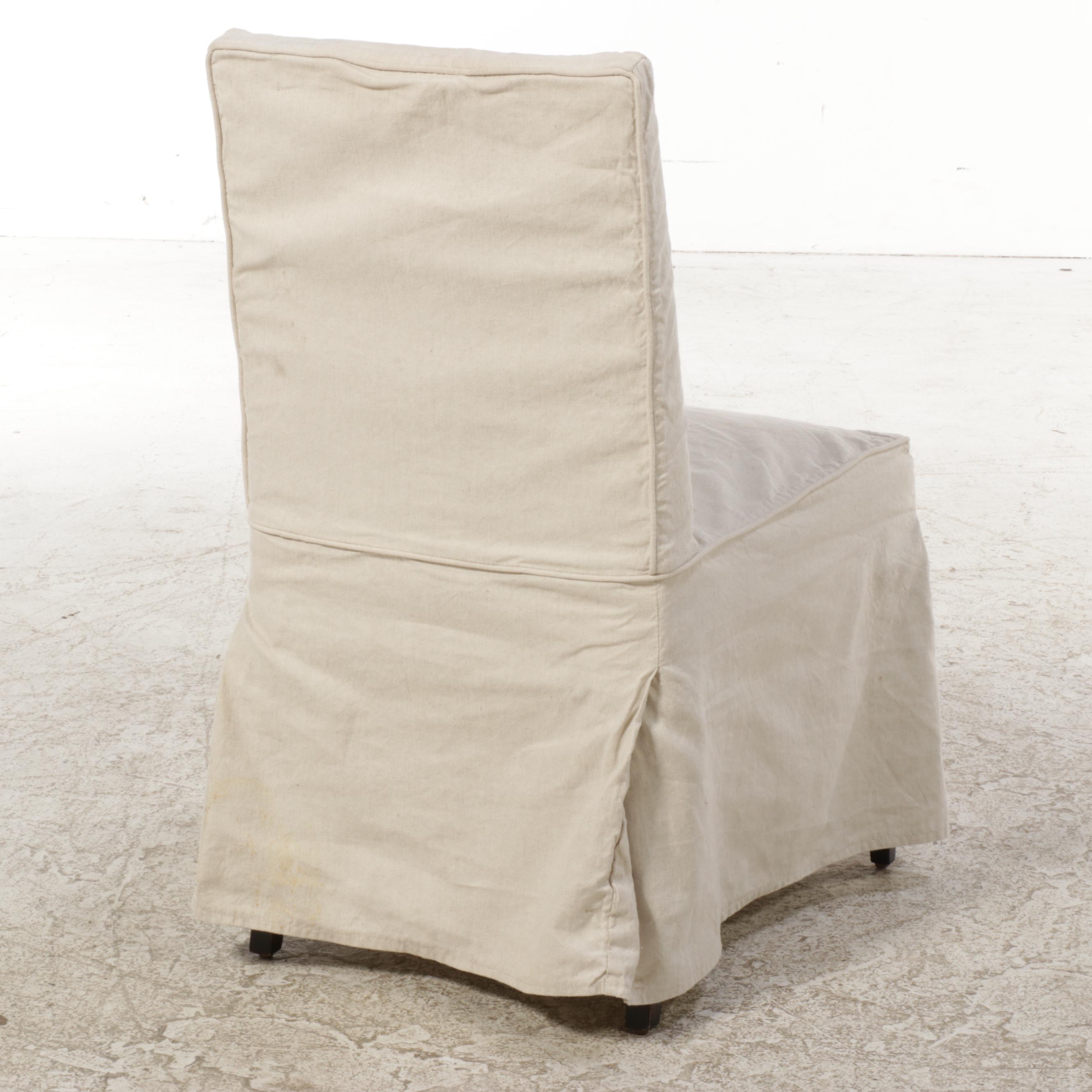 IKEA Pine Slant-Front Desk Plus Crate & Barrel Slip-Covered Side Chair