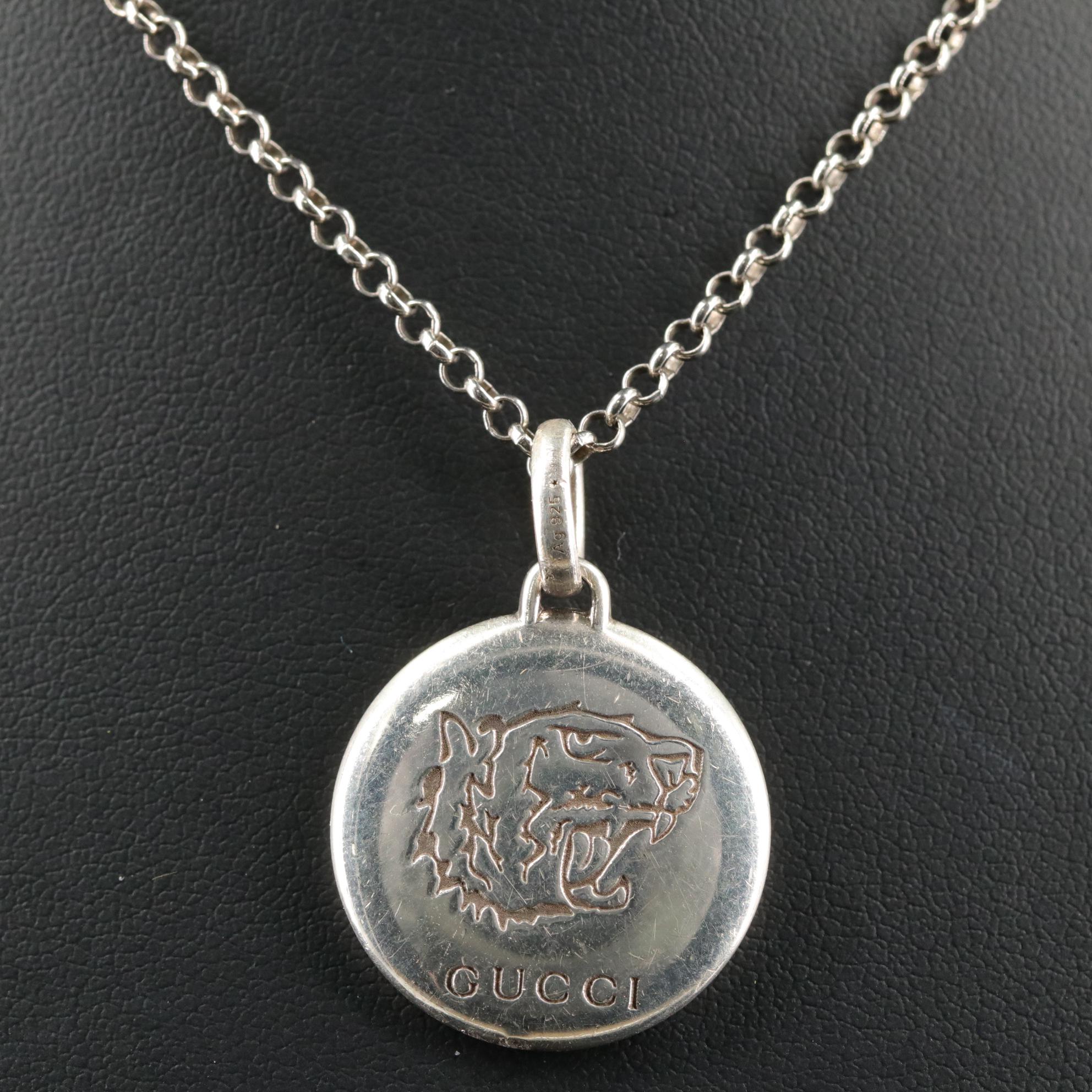 Gucci Sterling "Blind For Love" Tiger Head Pendant Necklace