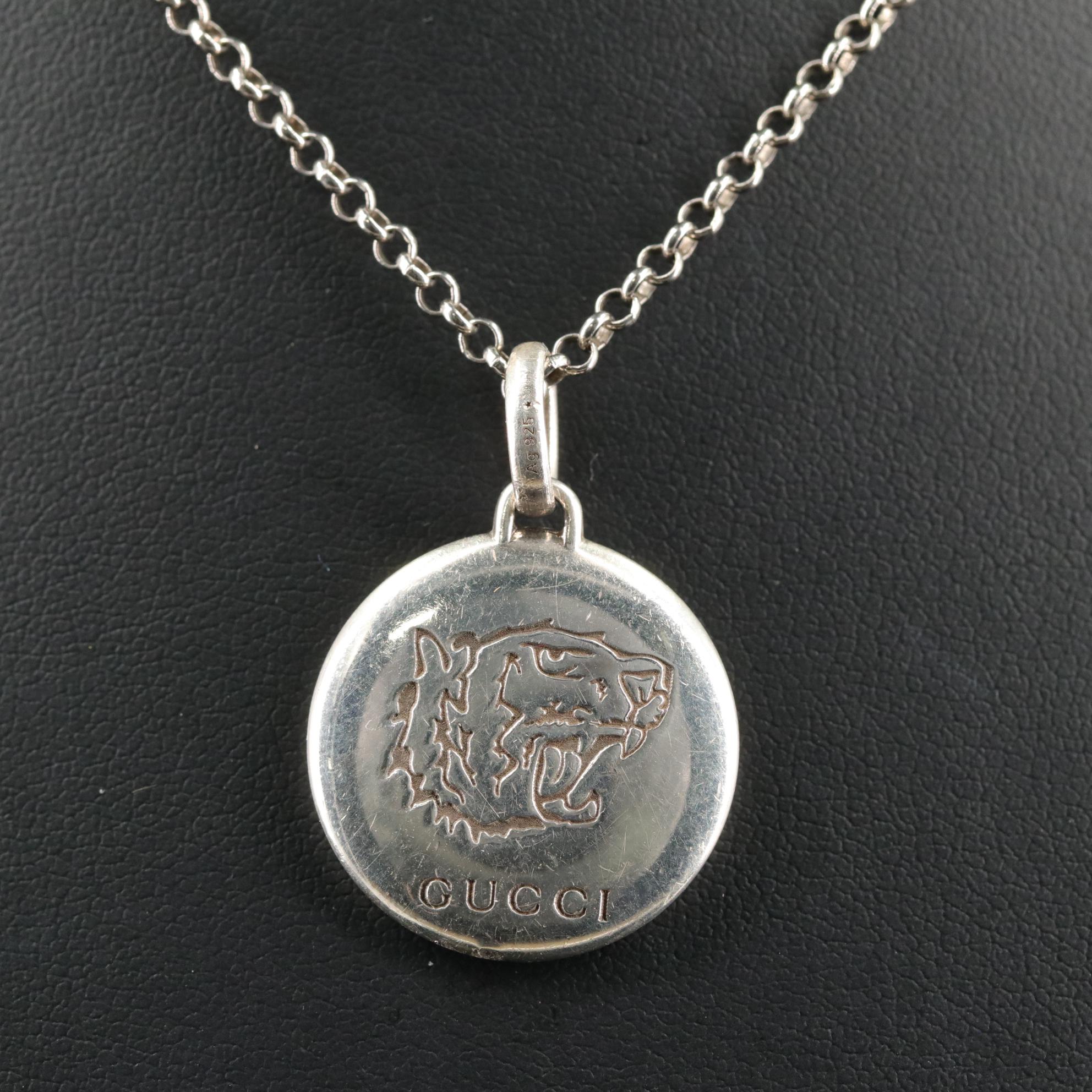 Gucci Sterling "Blind For Love" Tiger Head Pendant Necklace