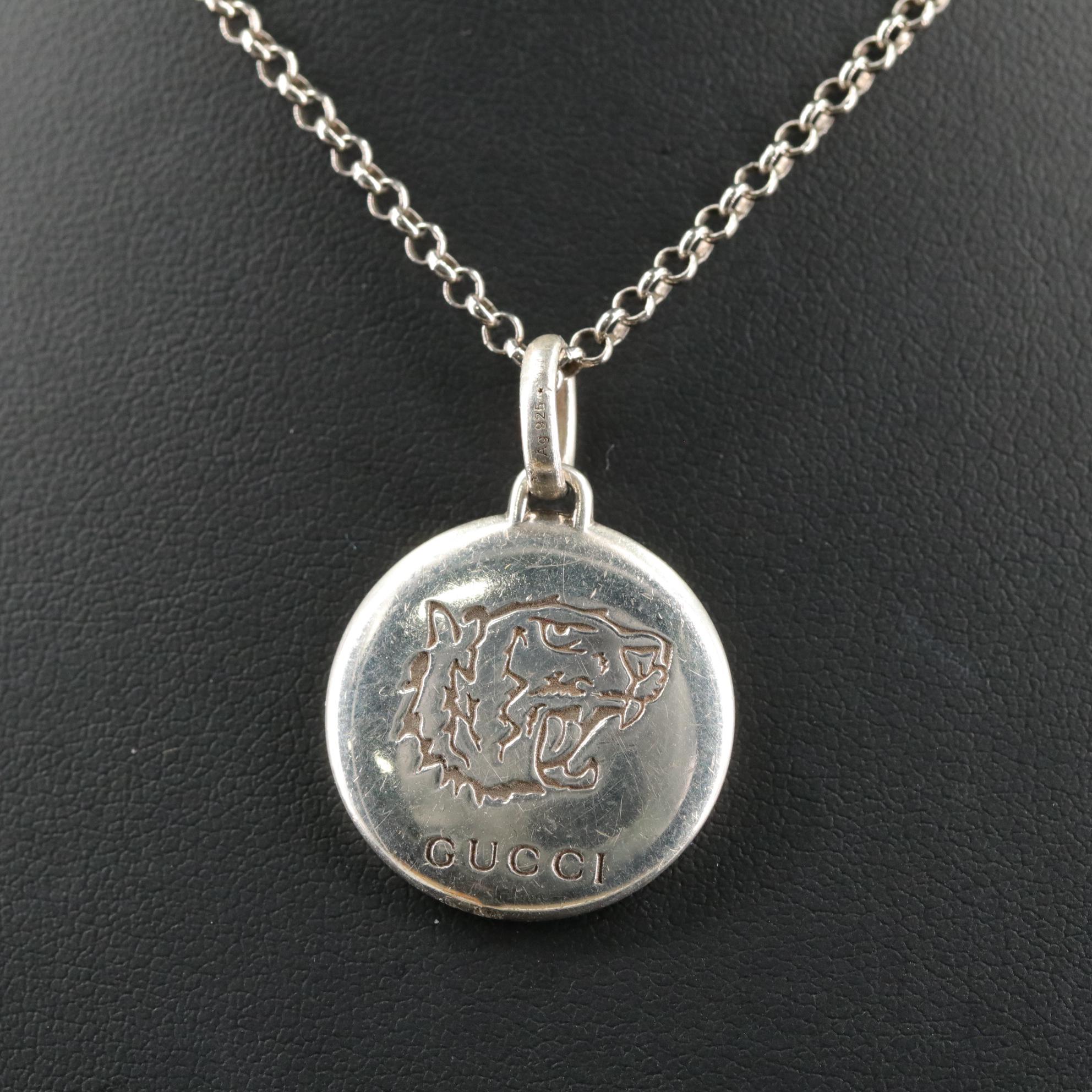 Gucci Sterling "Blind For Love" Tiger Head Pendant Necklace