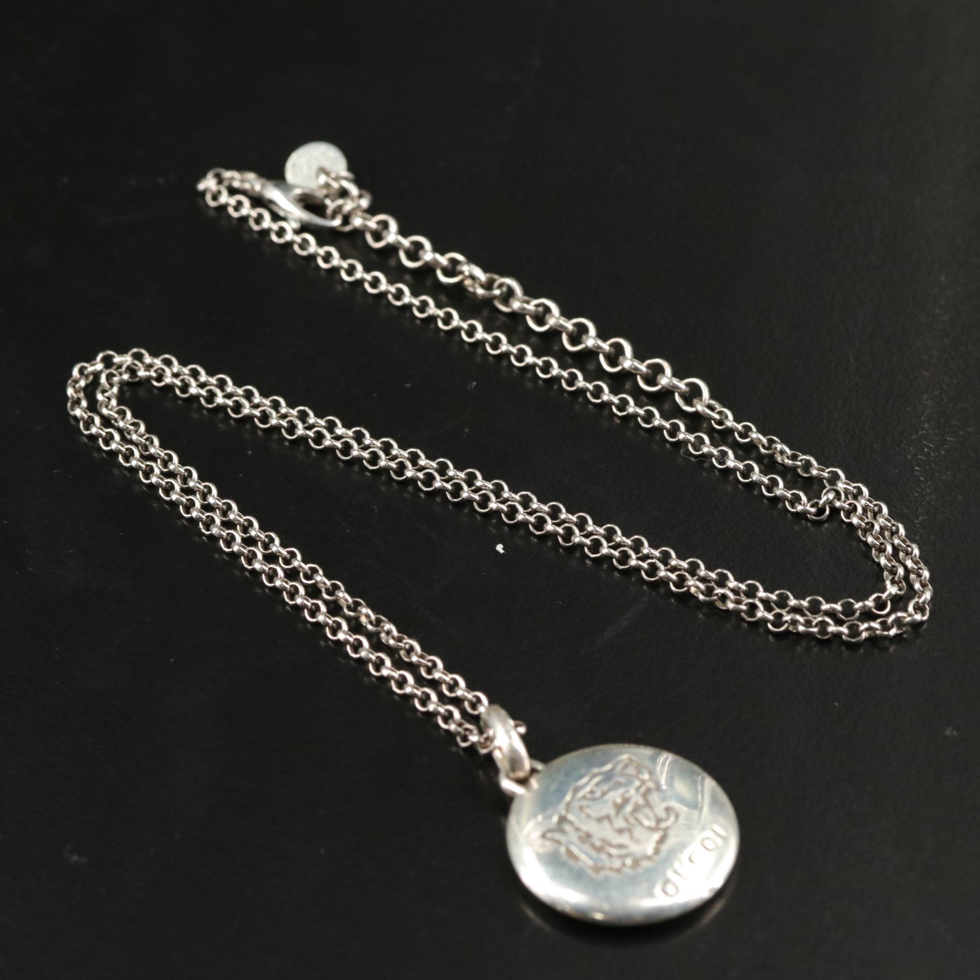 Gucci Sterling "Blind For Love" Tiger Head Pendant Necklace