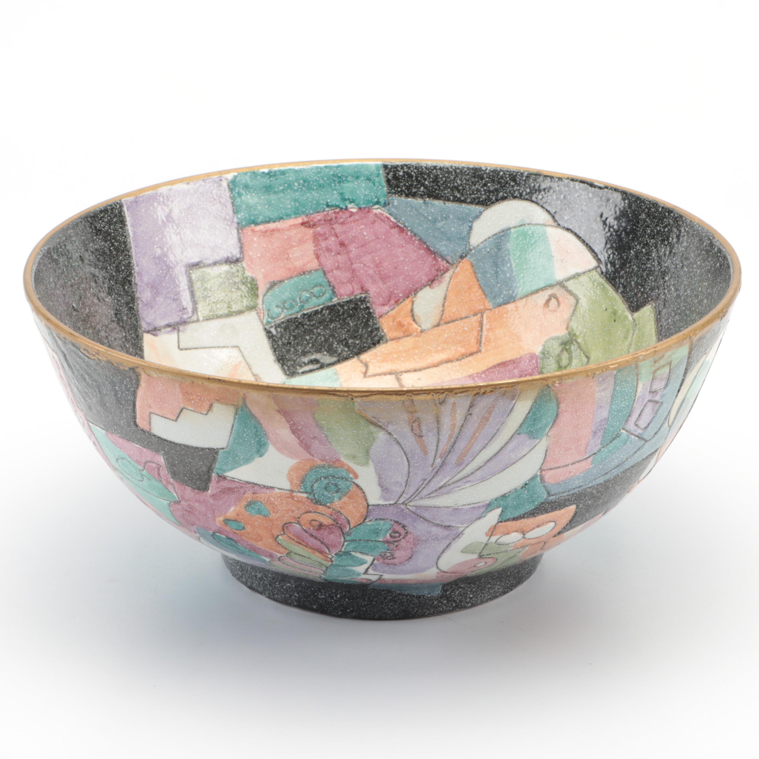 Large Decorative Hand-Painted Ceramic Bowl