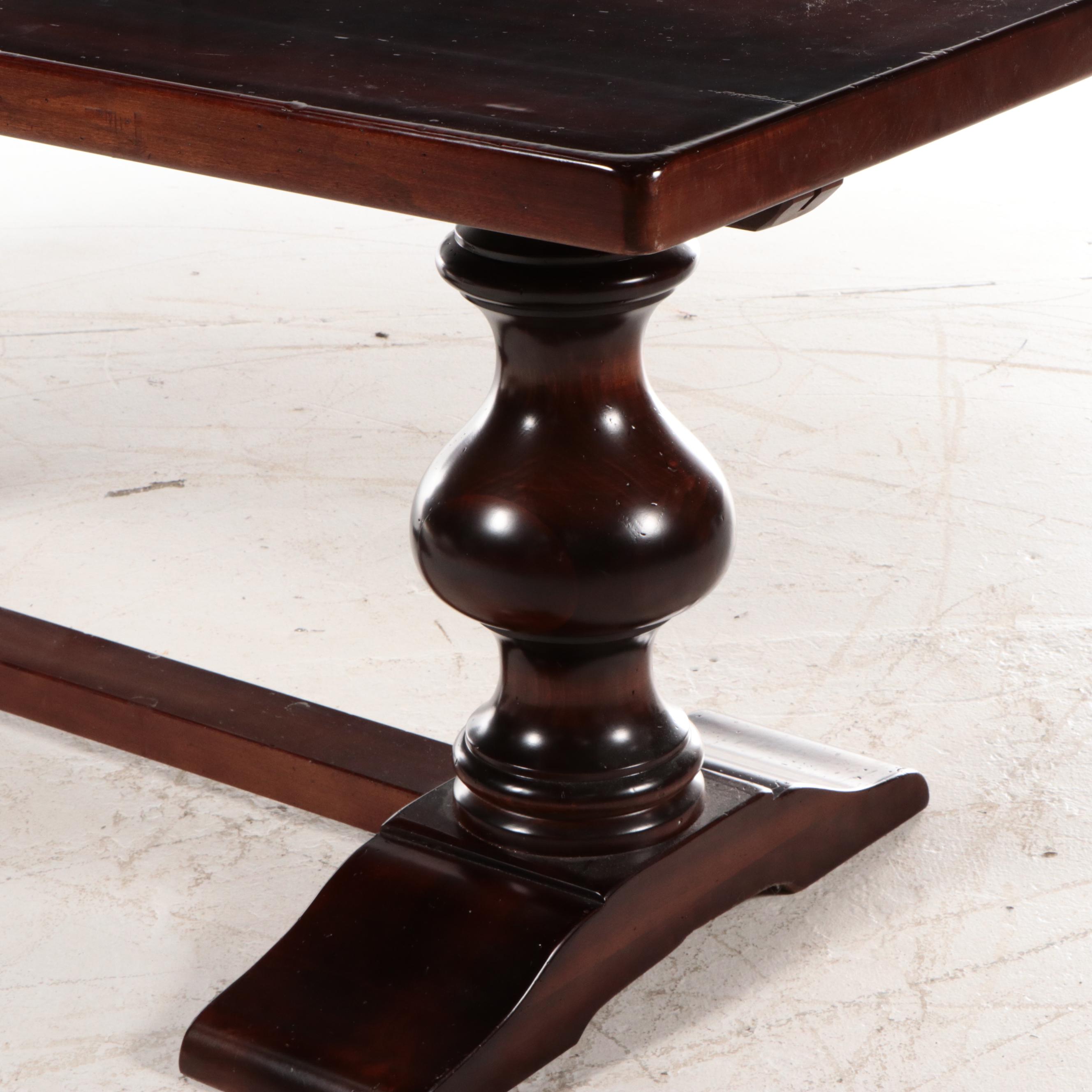 Arhaus "Tuscany" Walnut Baroque Style Trestle-Base Table with Extension Leaves