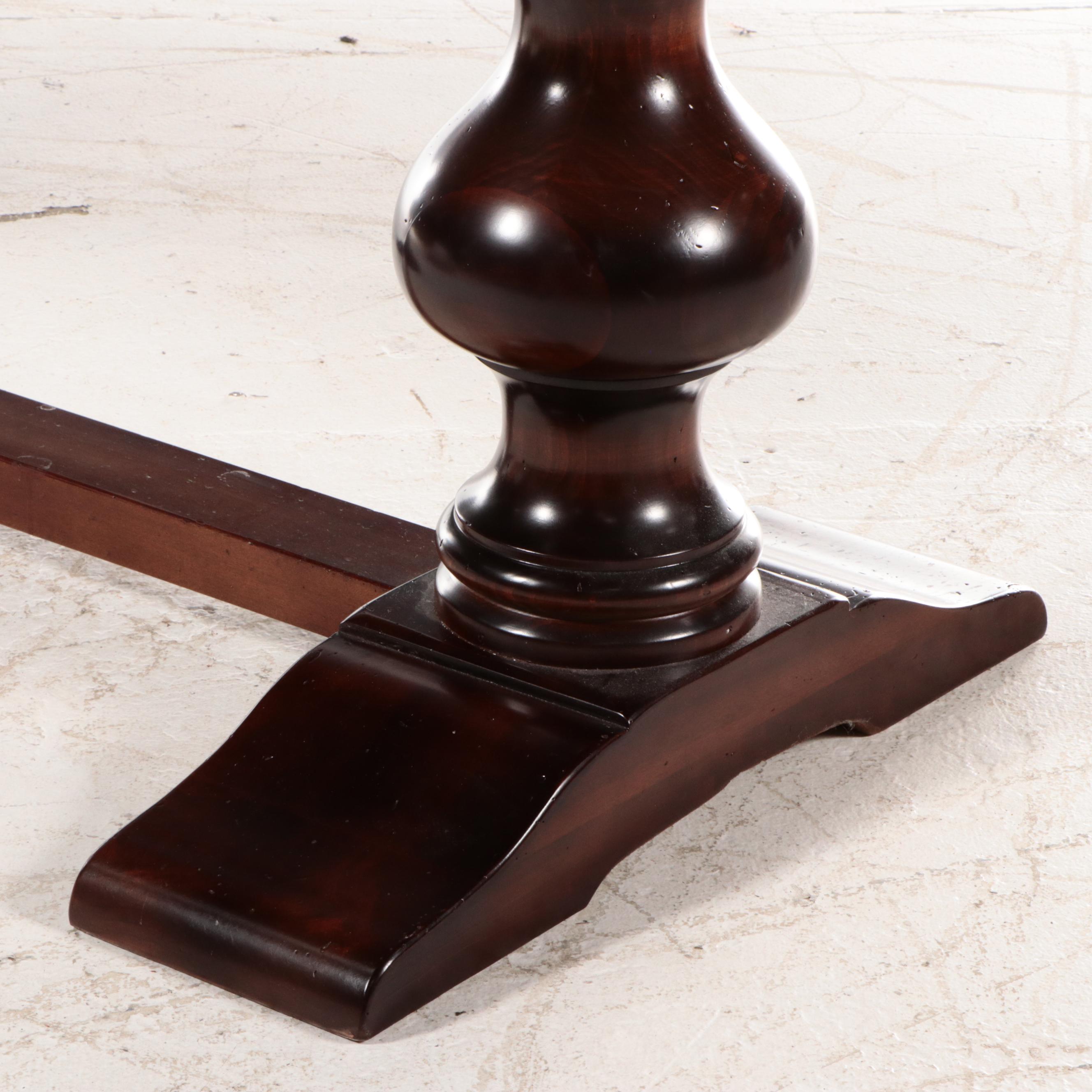 Arhaus "Tuscany" Walnut Baroque Style Trestle-Base Table with Extension Leaves