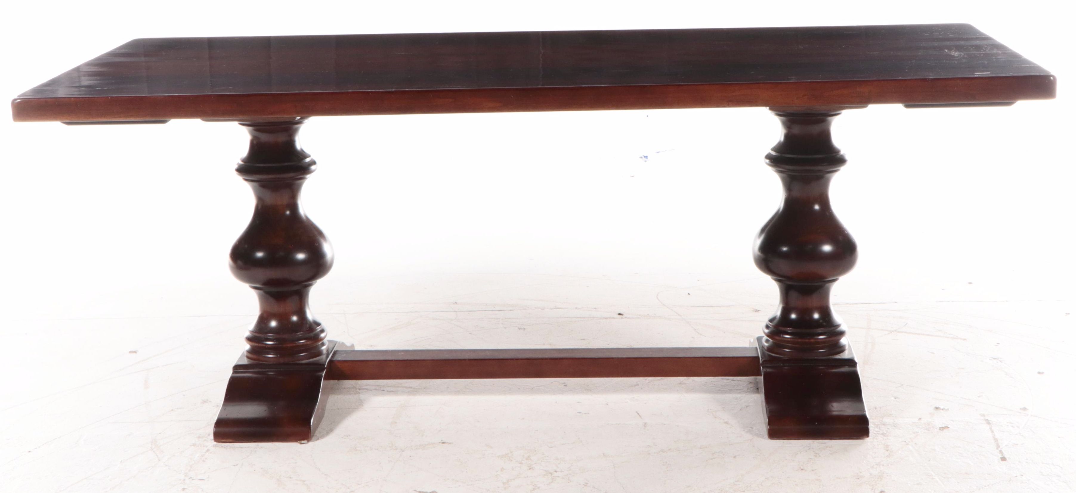 Arhaus "Tuscany" Walnut Baroque Style Trestle-Base Table with Extension Leaves