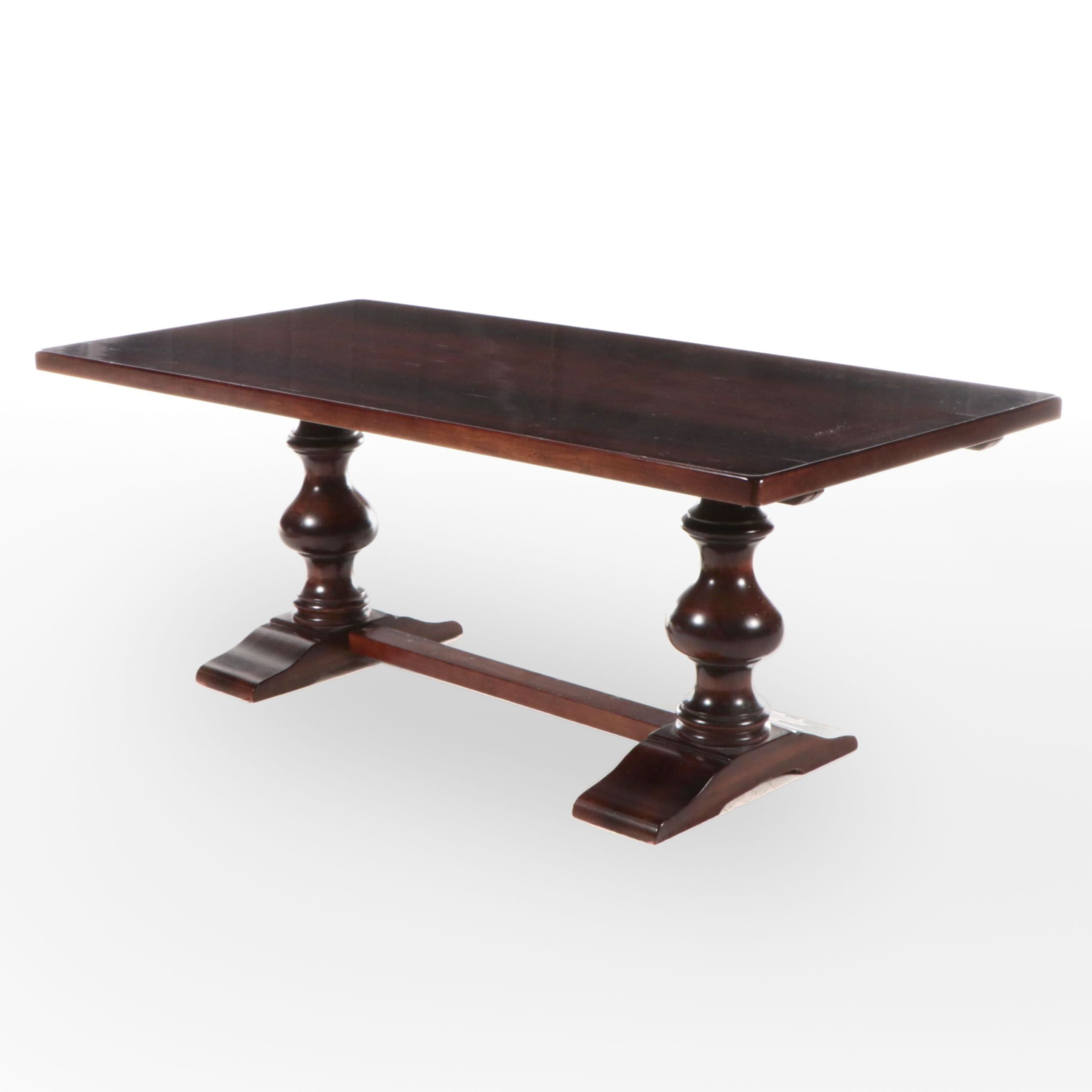 Arhaus "Tuscany" Walnut Baroque Style Trestle-Base Table with Extension Leaves