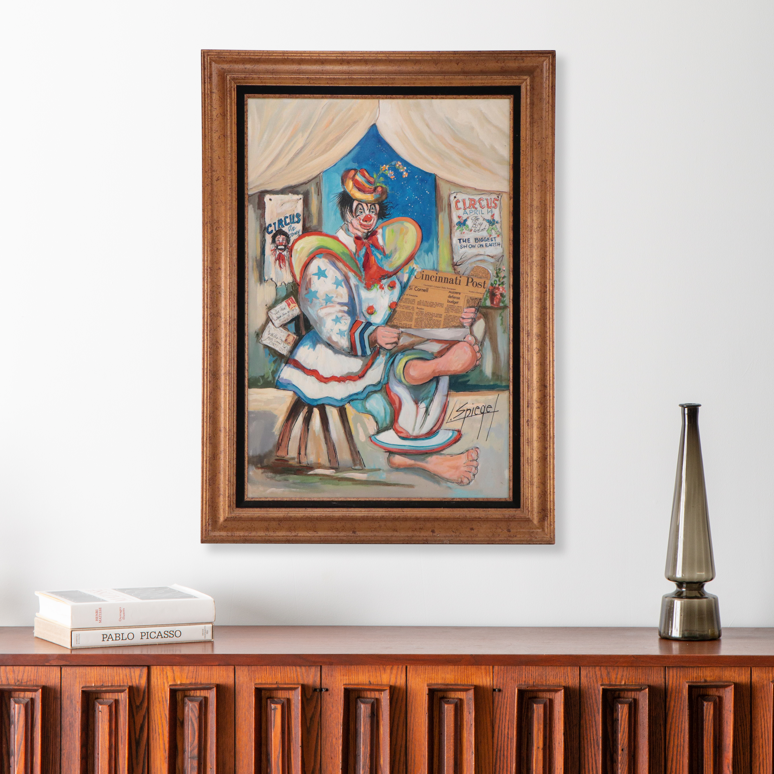 Louis Spiegel Clown Portrait Oil Painting, 1975