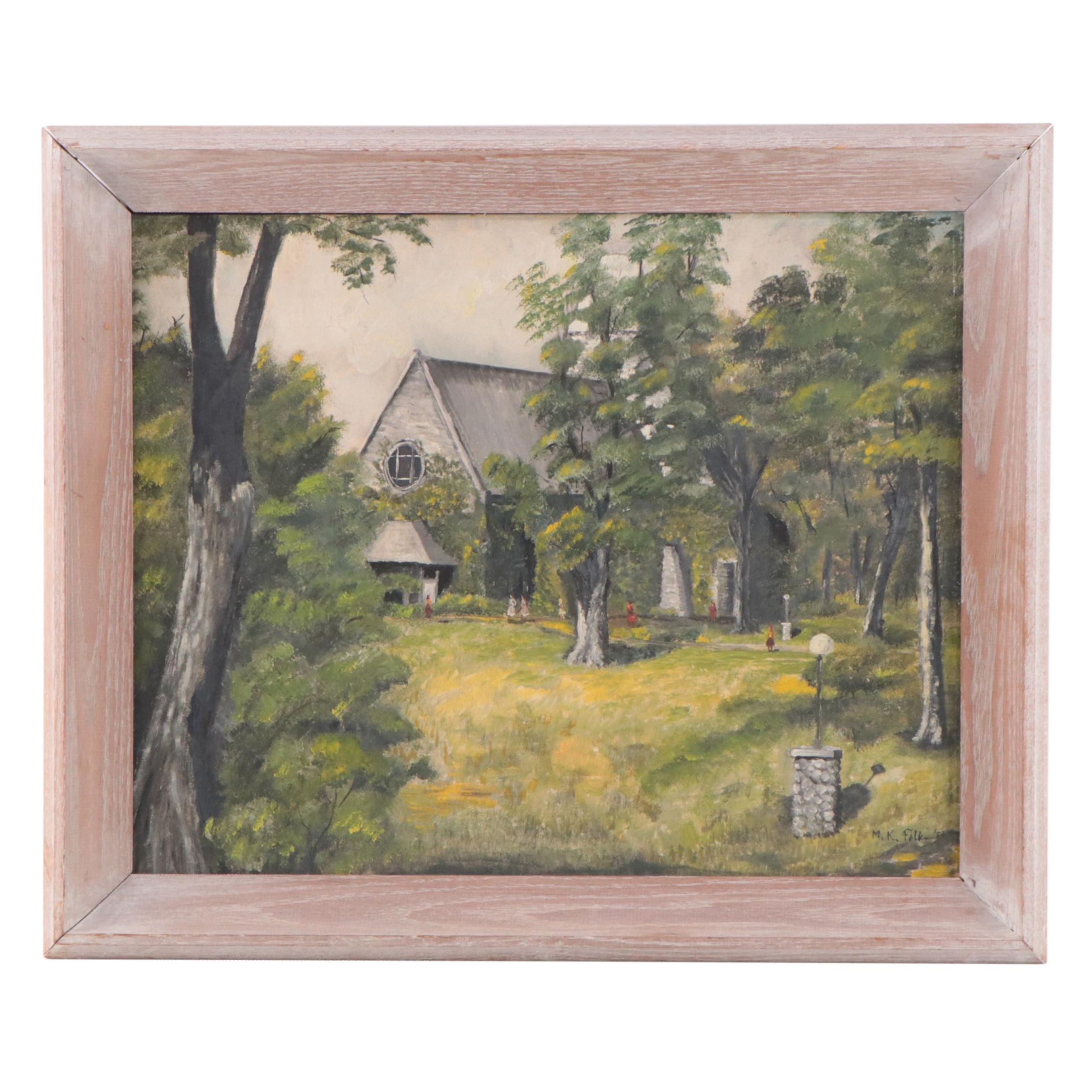 Marjorie Kinkead Folk Oil Painting "The Chapel", 1950