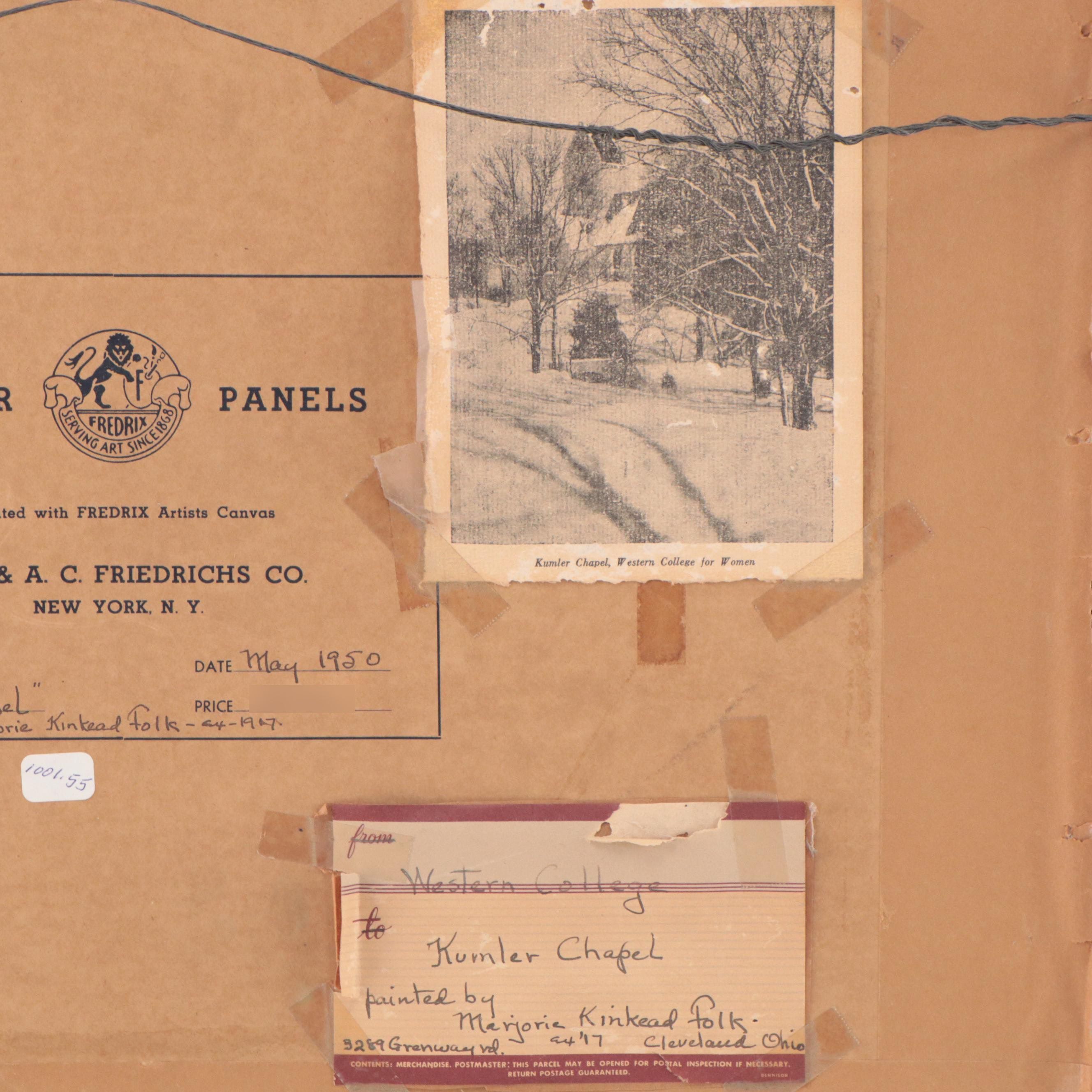 Marjorie Kinkead Folk Oil Painting "The Chapel", 1950