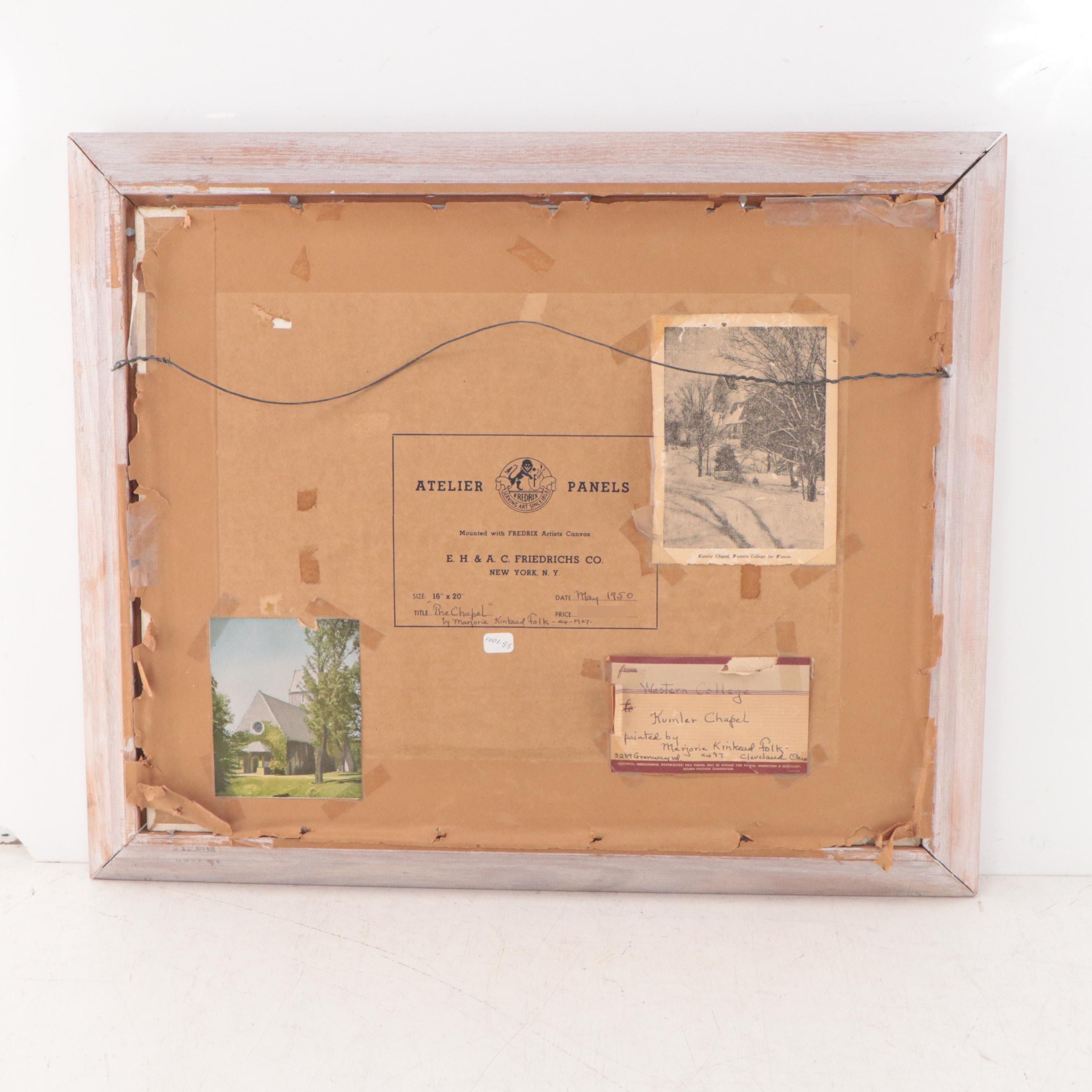 Marjorie Kinkead Folk Oil Painting "The Chapel", 1950