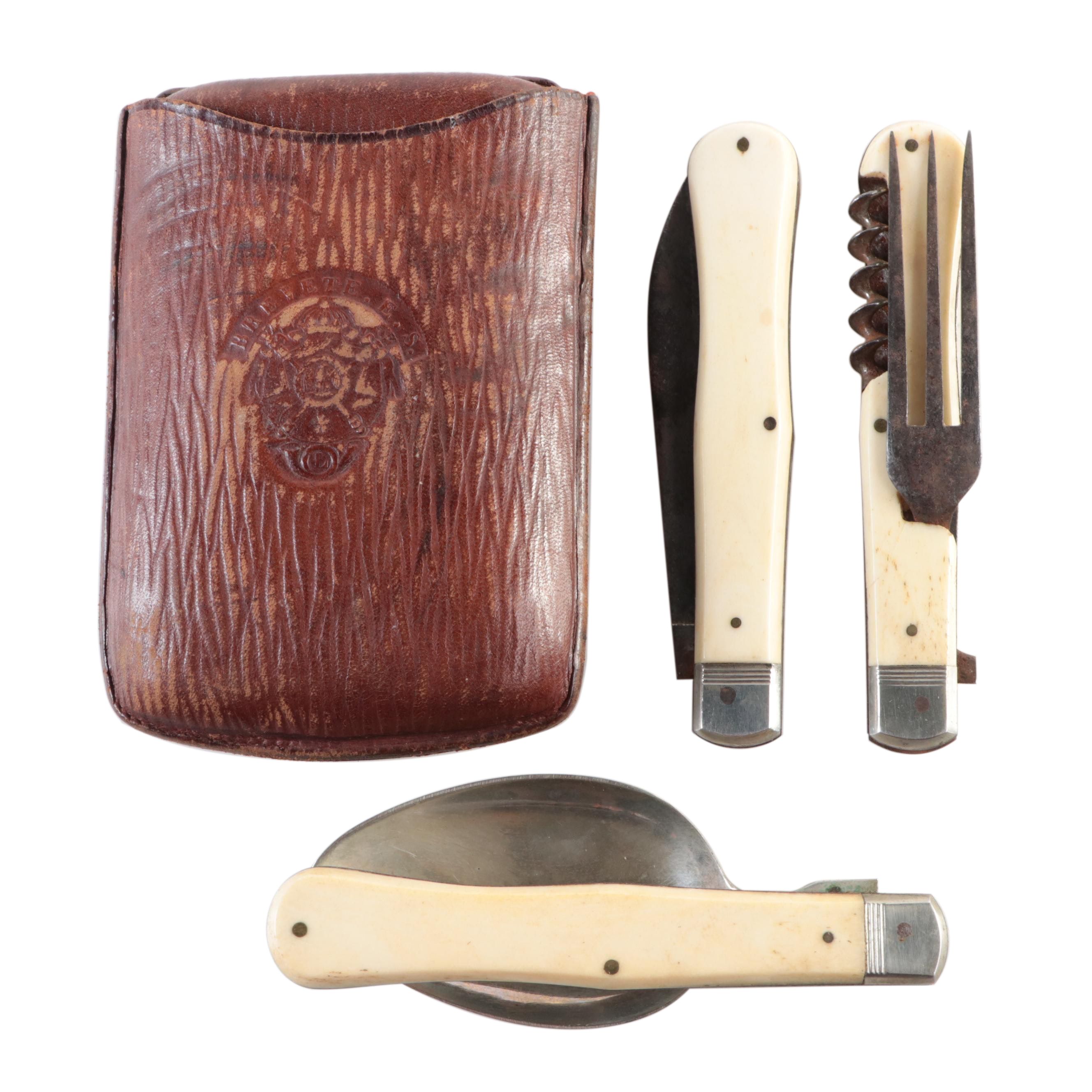 French Bone Handled Folding Flatware Set, Early 20th Century