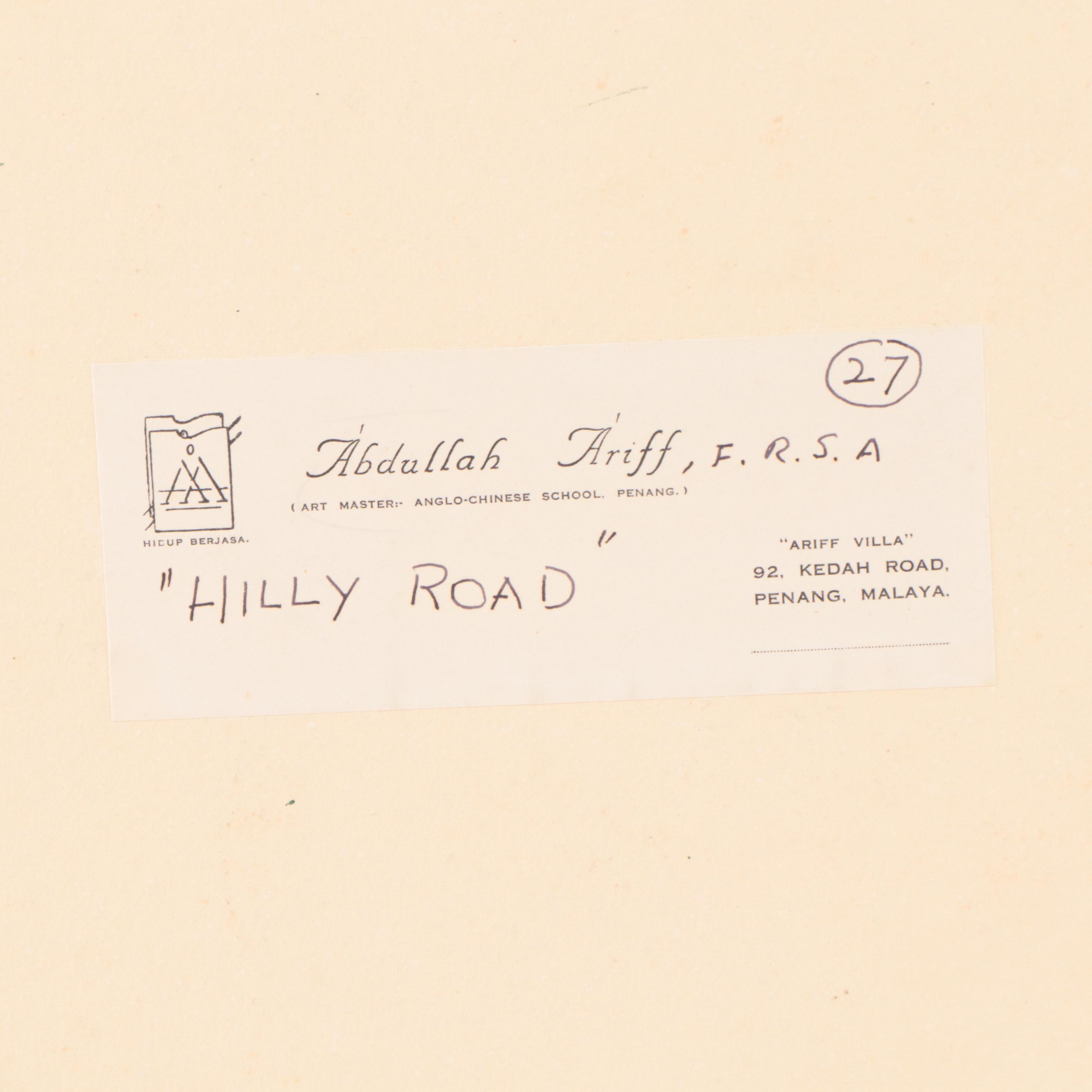 Abdullah Ariff Landscape Watercolor Painting "Hilly Road," 1956