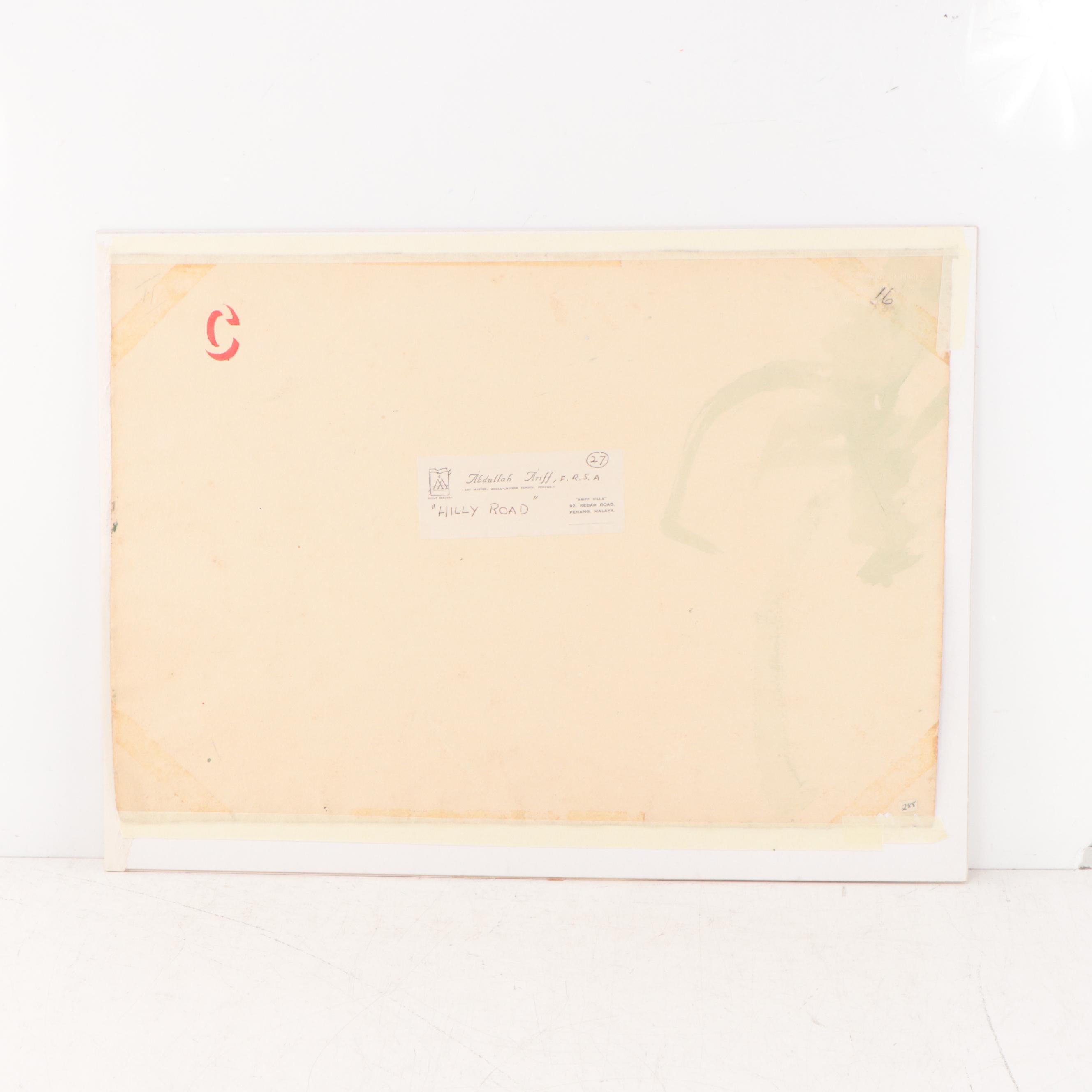 Abdullah Ariff Landscape Watercolor Painting "Hilly Road," 1956