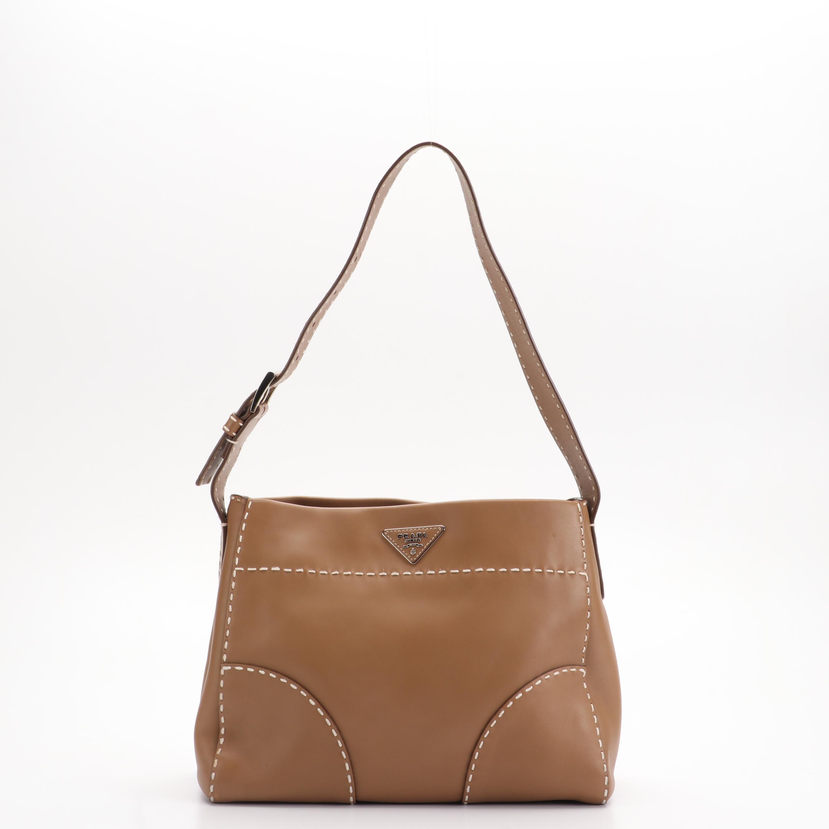 Prada Belted Hobo Stitched City Calf Leather Bag