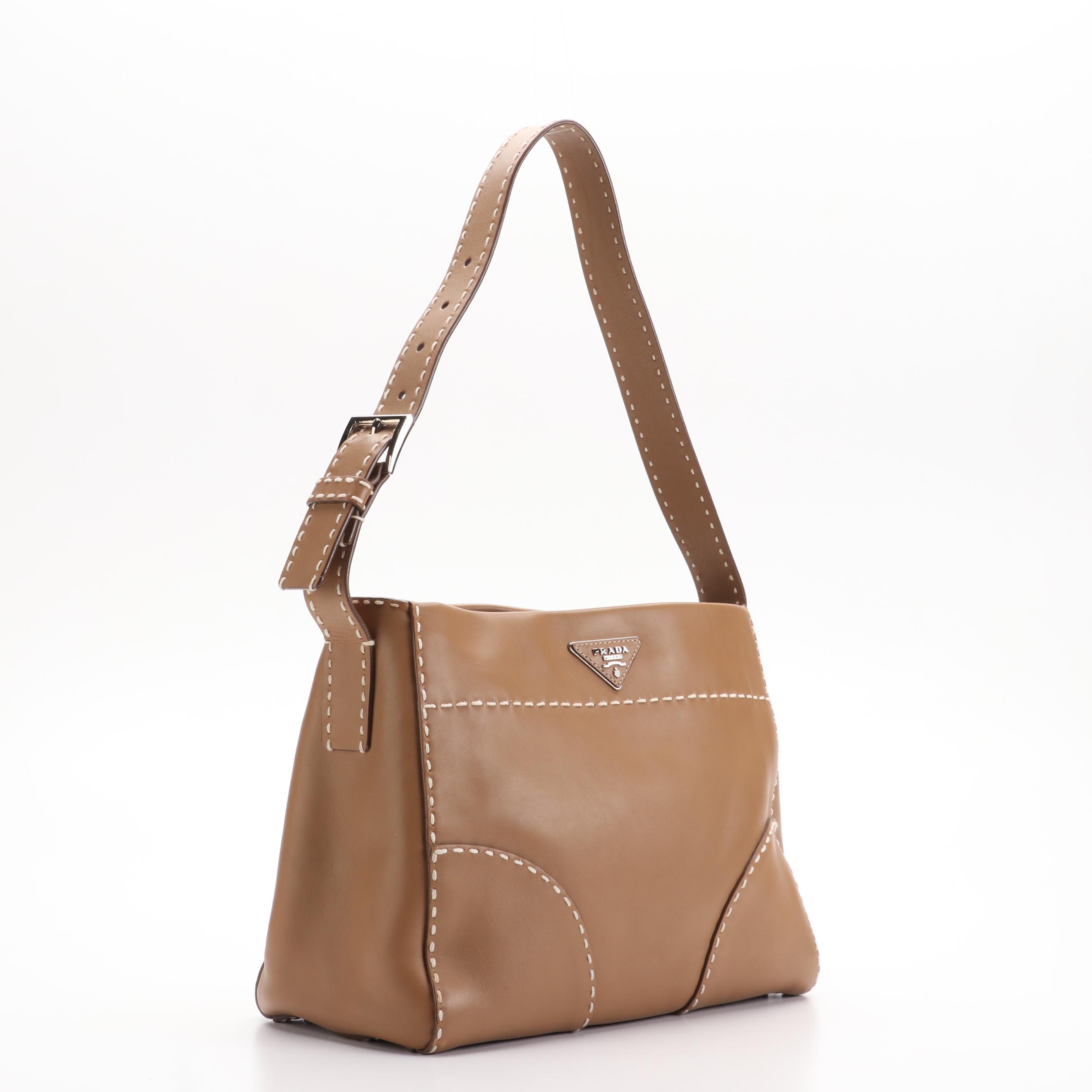 Prada Belted Hobo Stitched City Calf Leather Bag