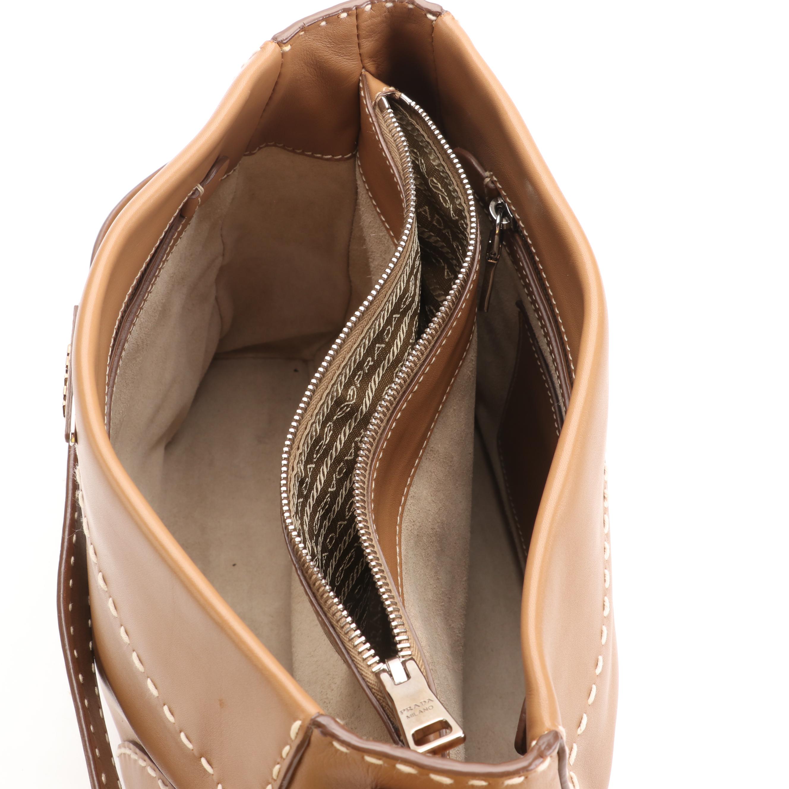 Prada Belted Hobo Stitched City Calf Leather Bag