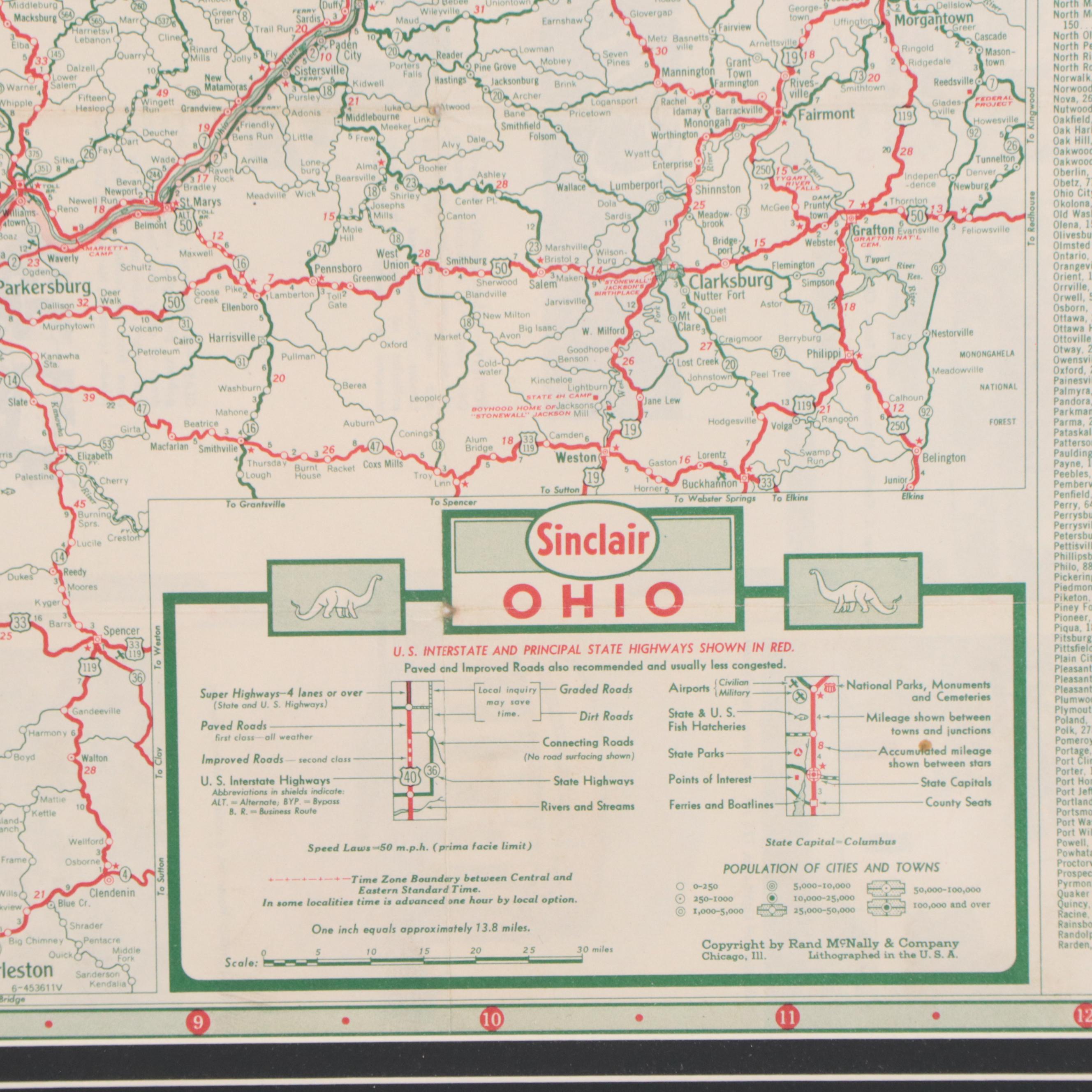 Rand, McNally & Co. and Sinclair Oil Co. Lithograph "Ohio" Map, Circa 1940s