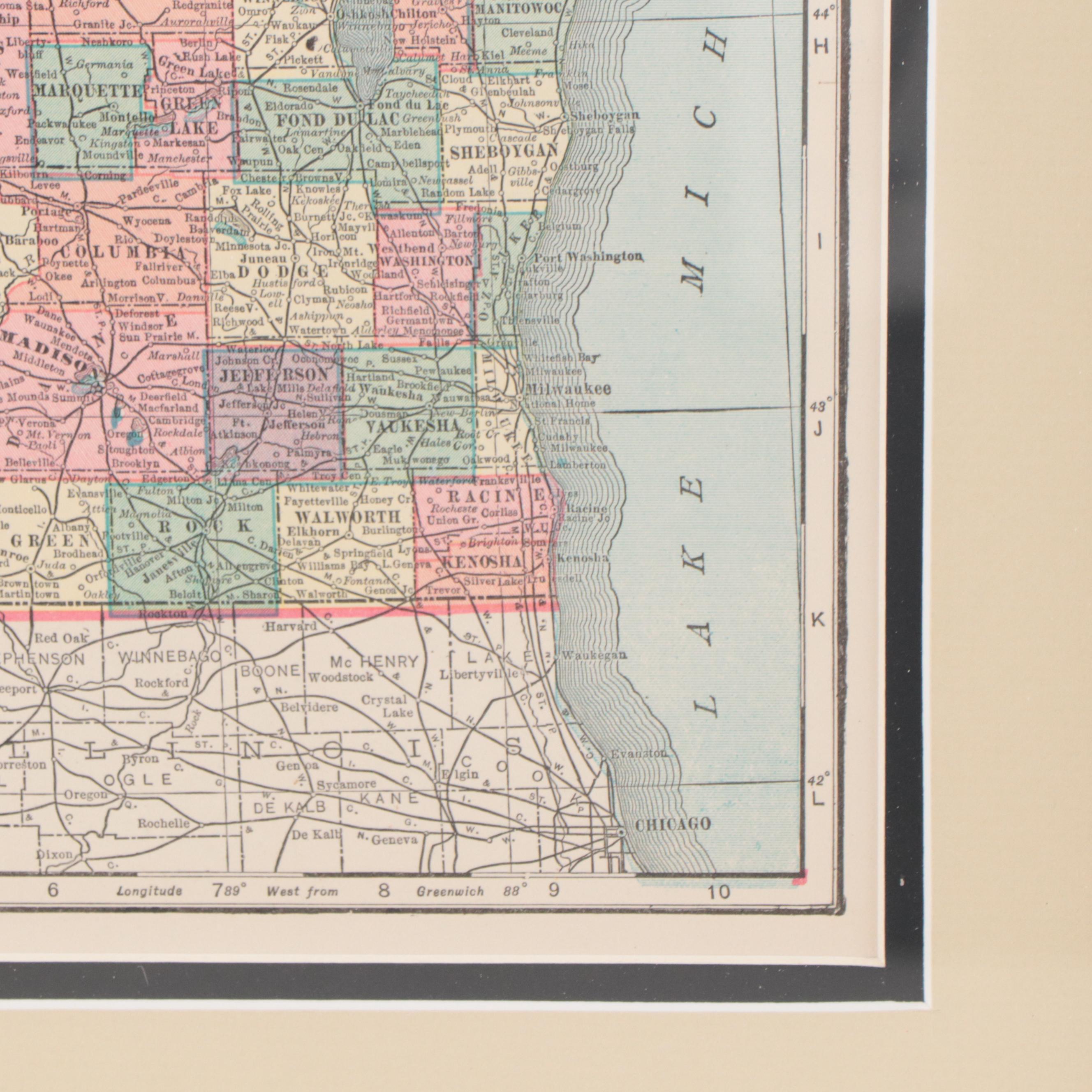 The Geographical Publishing Co. Wax Engraving Map "Wisconsin", 1911