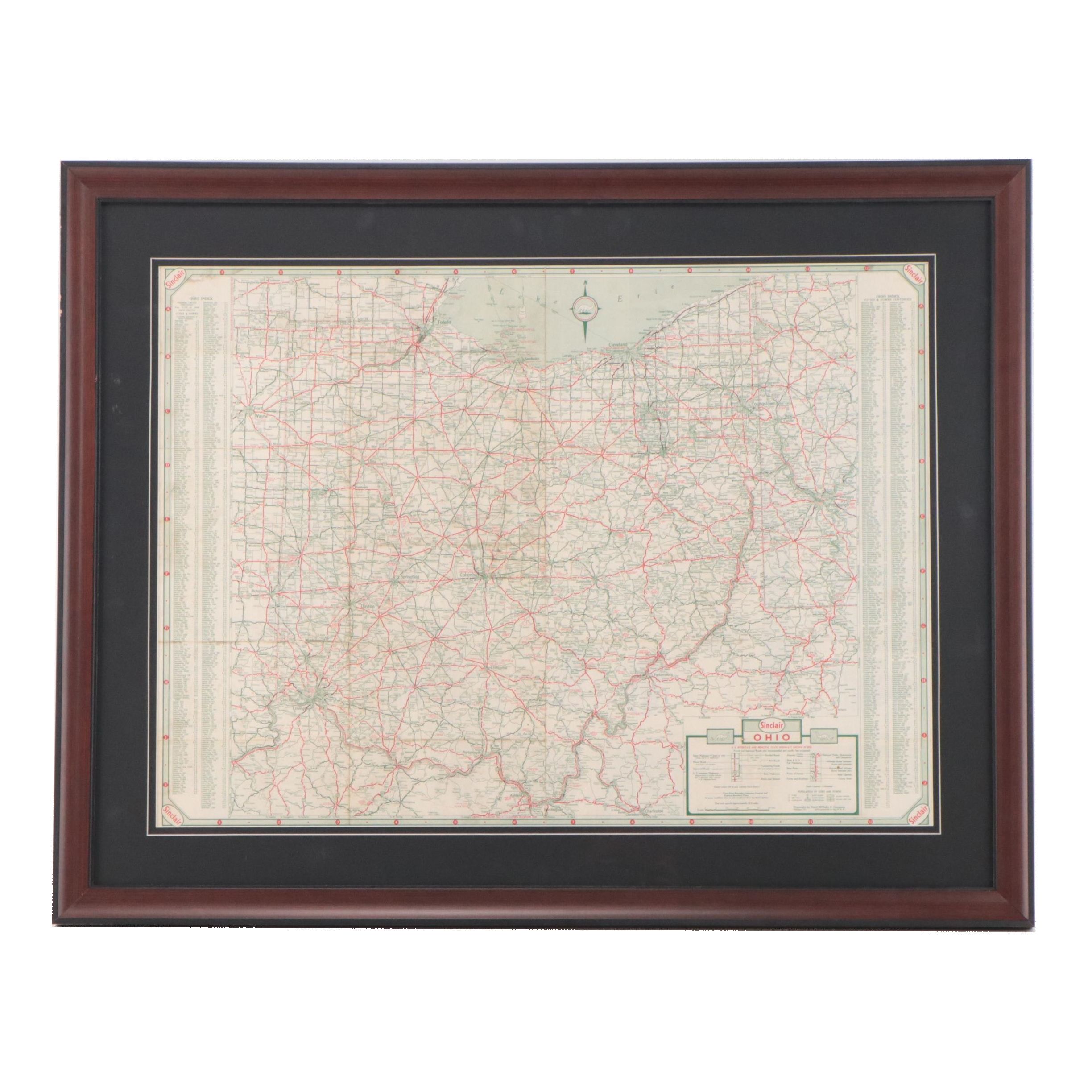 Rand, McNally & Co. and Sinclair Oil Co. Lithograph "Ohio" Map, Circa 1940s