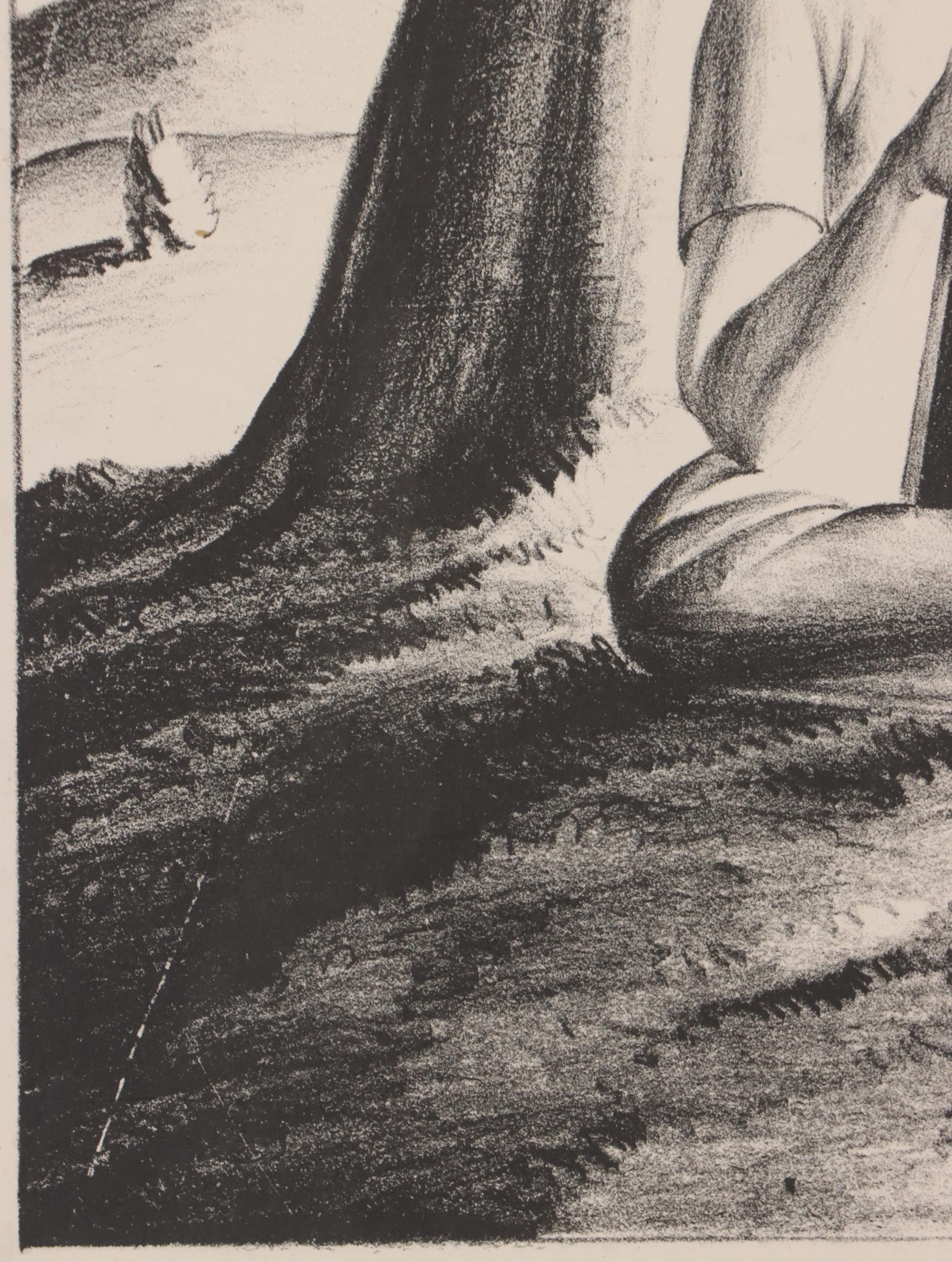 Dan Burne Jones Figurative Lithograph of Artist Sitting Under a Tree